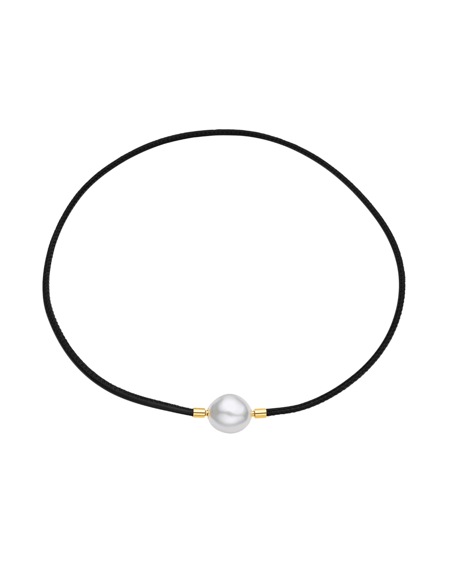 Leather and Pearl Necklace | 13mm Baroque Pearl, Leather, and Yellow Gold 1