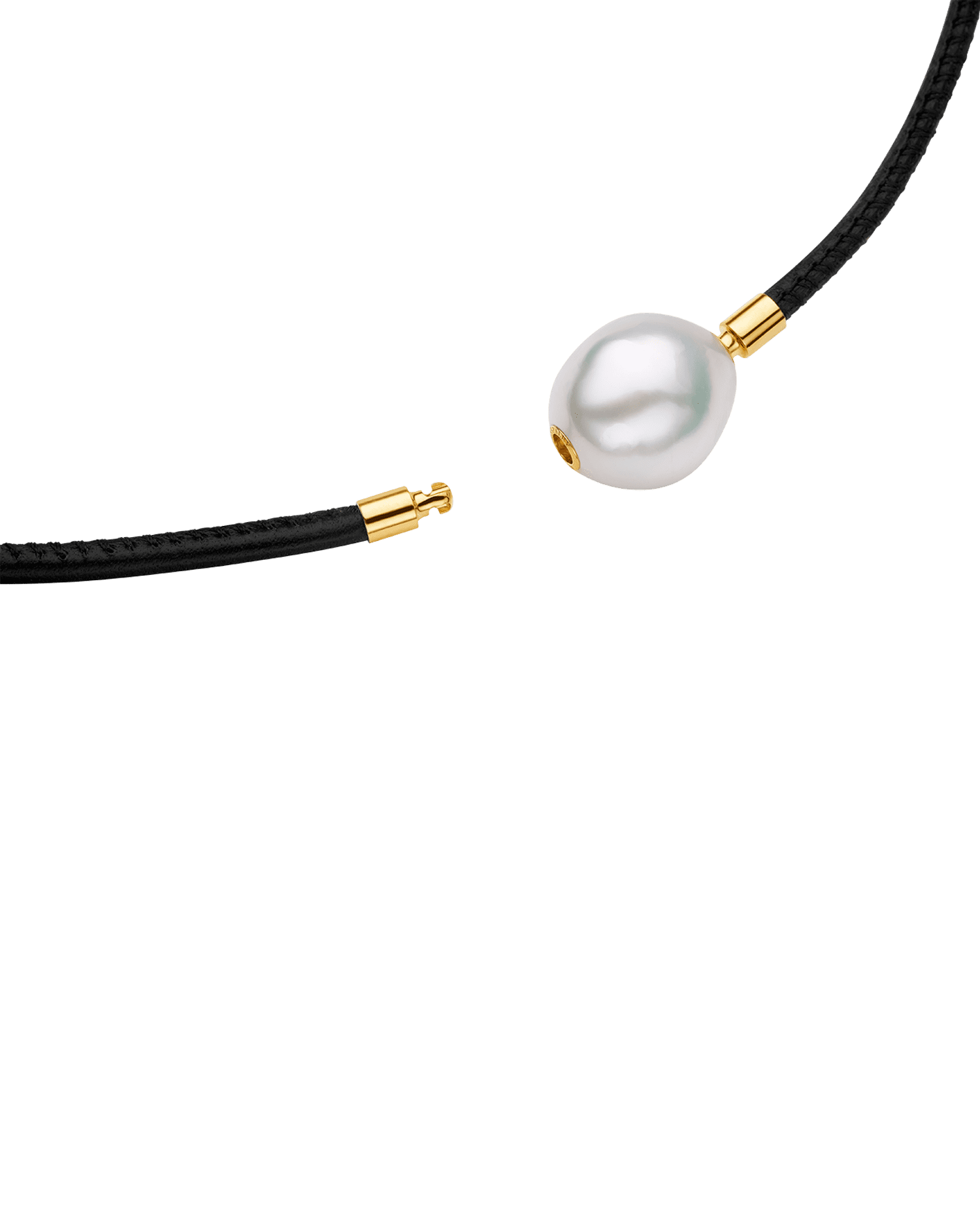 Leather and Pearl Necklace | 13mm Baroque Pearl, Leather, and Yellow Gold 2