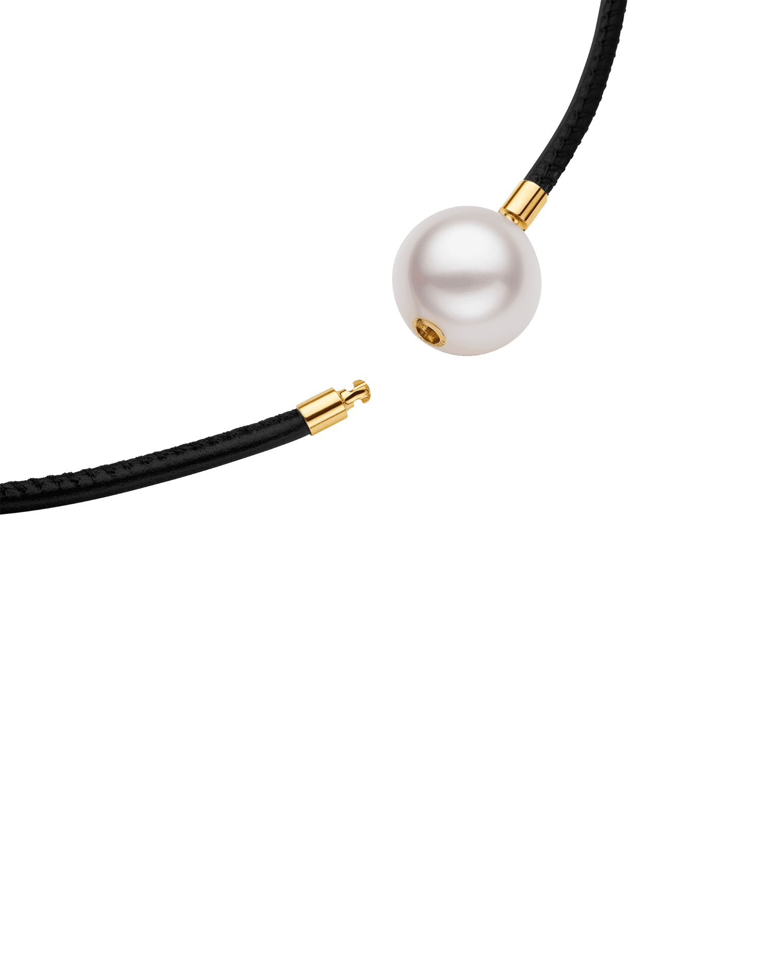 Leather and Pearl Necklace | 15mm Round Pearl, Leather, and Yellow Gold 2