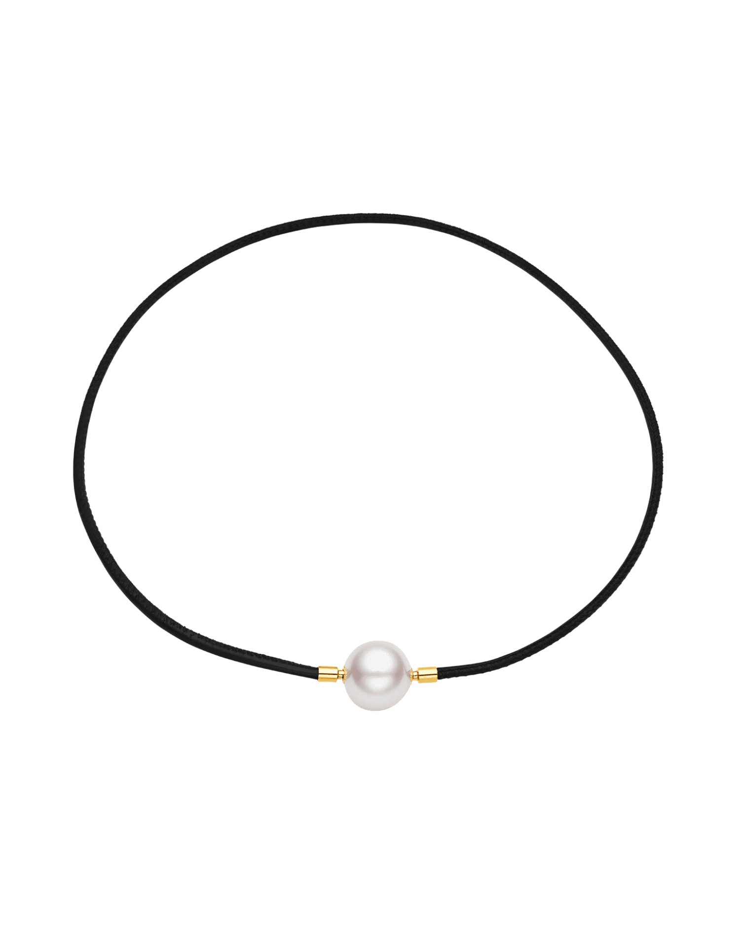 Leather and Pearl Necklace | 15mm Round Pearl, Leather, and Yellow Gold 1