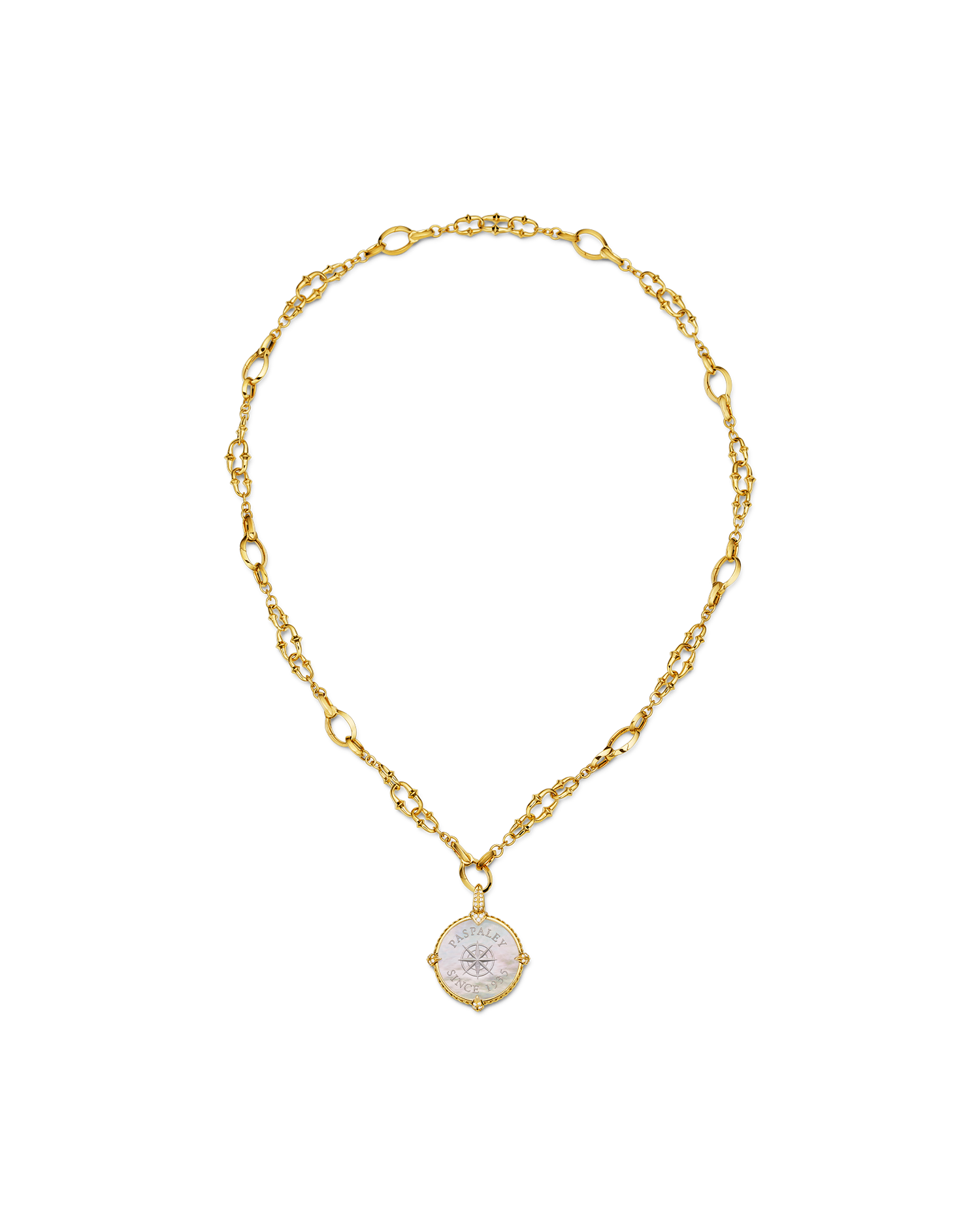Coin Charm Necklace | Mother of Pearl, Diamonds, and Yellow Gold