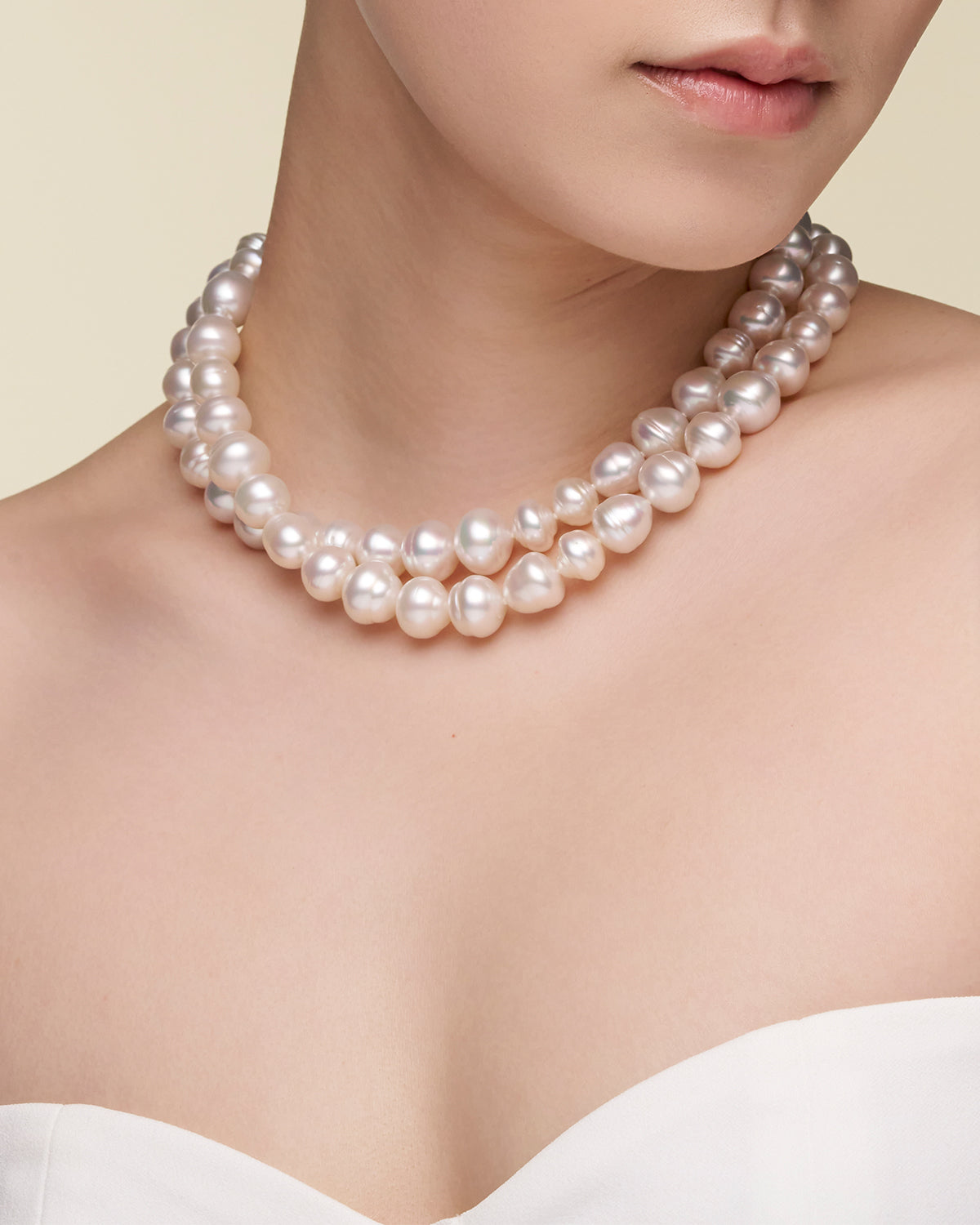 Delfini Blue Pearl Strand Necklace On Body SCDEBL001 Double