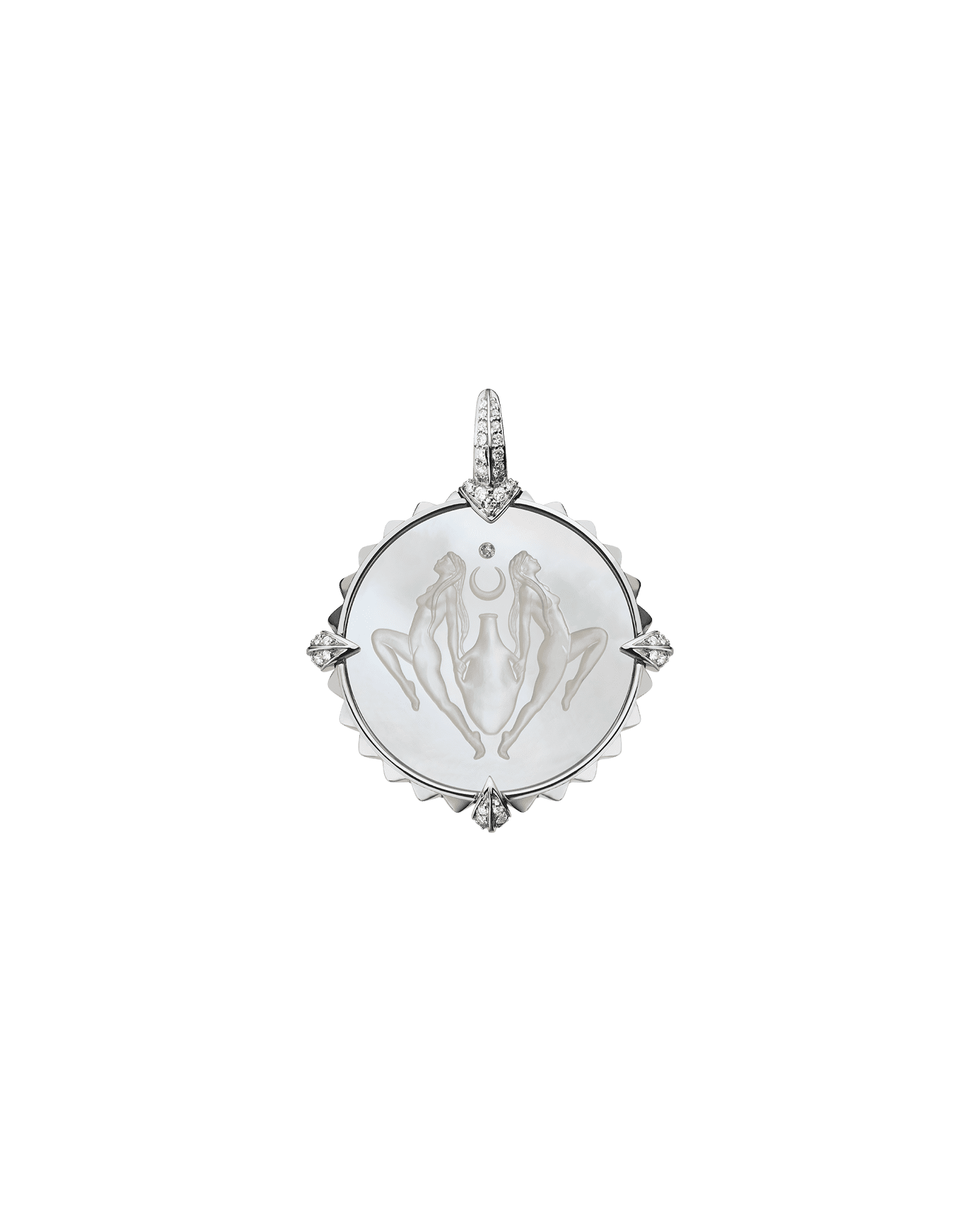 Aquarius Coin Charm | Mother of Pearl, Diamonds, and White Gold