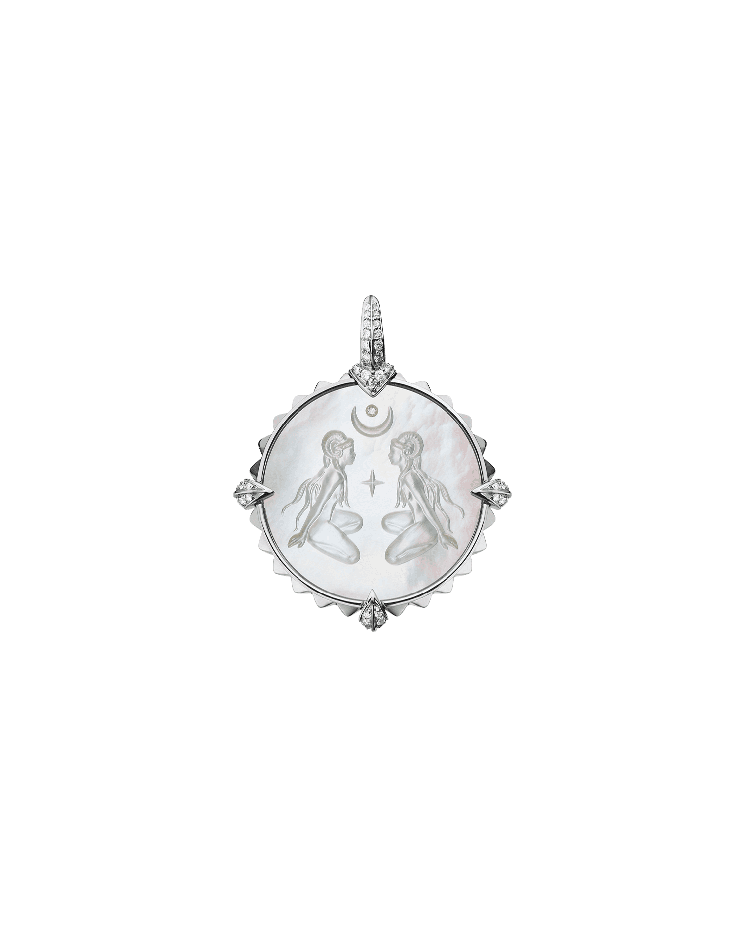 Aries Coin Charm | Mother of Pearl, Diamonds, and White Gold 1