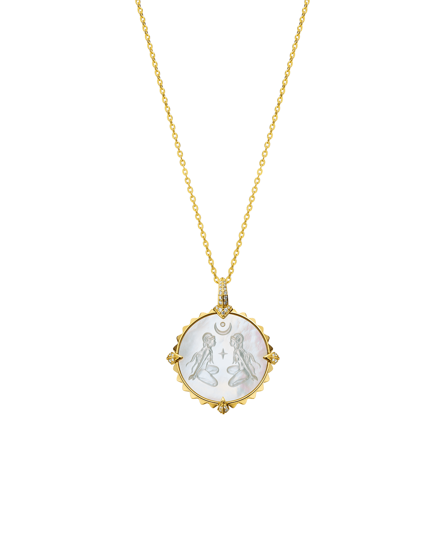 Aries Coin Charm | Mother of Pearl, Diamonds, and Yellow Gold 3