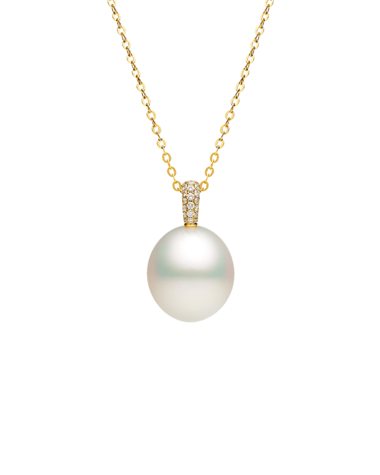 Audrey Pearl Pendant | 15mm Oval Pearl, Diamonds, and Yellow Gold 1