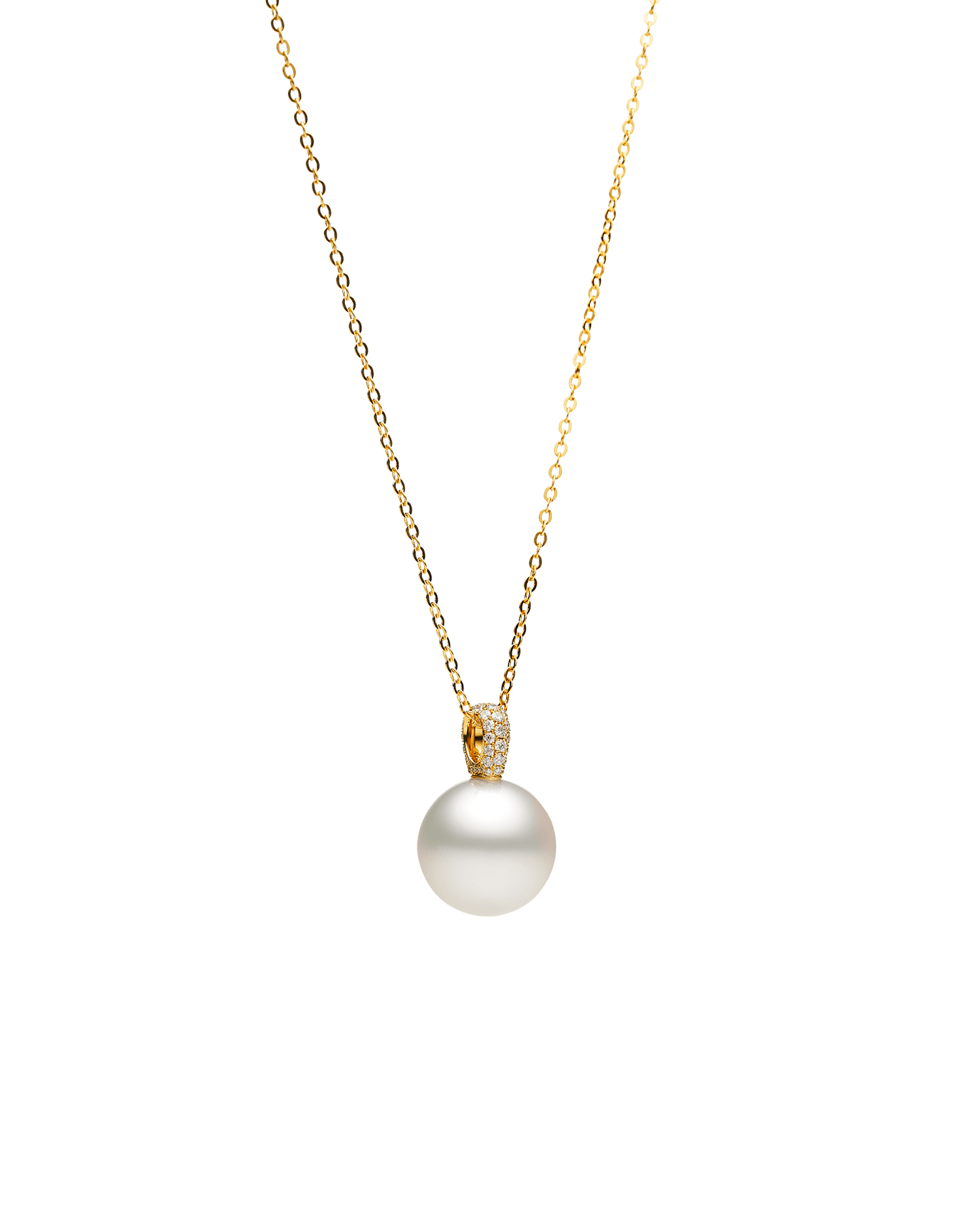 Audrey Pearl Pendant | 15mm Round Pearl, Diamonds, and Yellow Gold 2