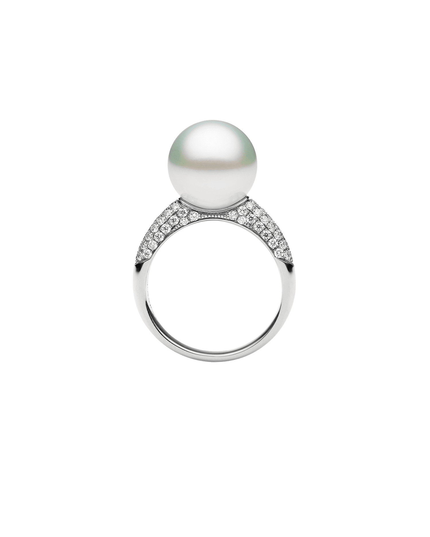 Bella Pearl Ring | 11mm Round Pearl, Diamonds, and White Gold 2