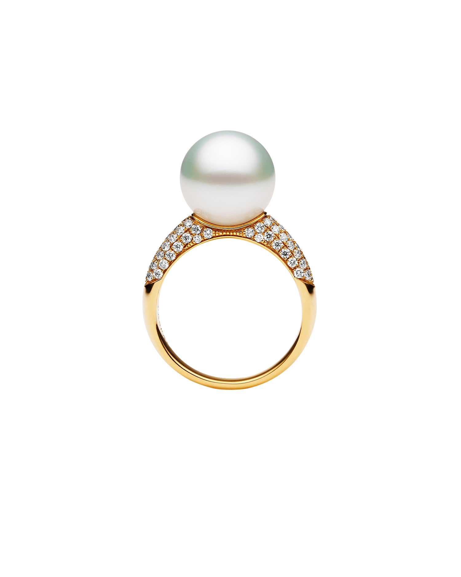 Bella Pearl Ring | 11mm Round Pearl, Diamonds, and Yellow Gold 2