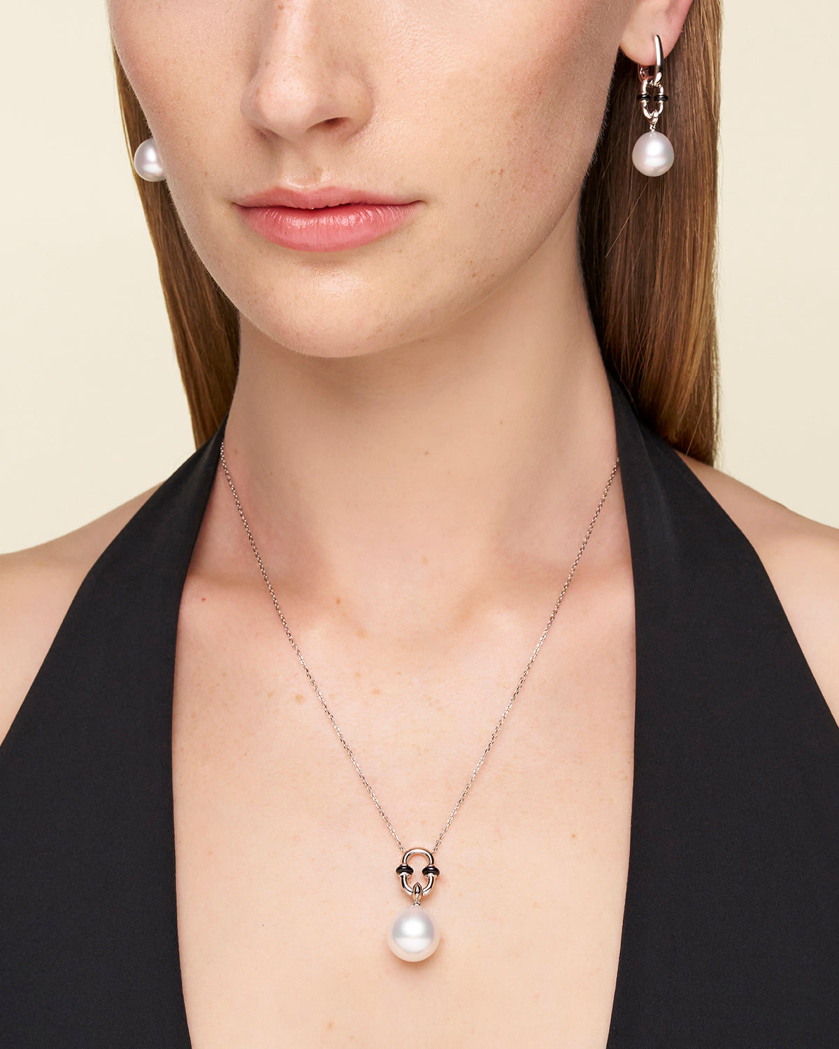 Black Spinel Dive Chain Necklace On Body D24C65W Earrings D24E6202WPO11