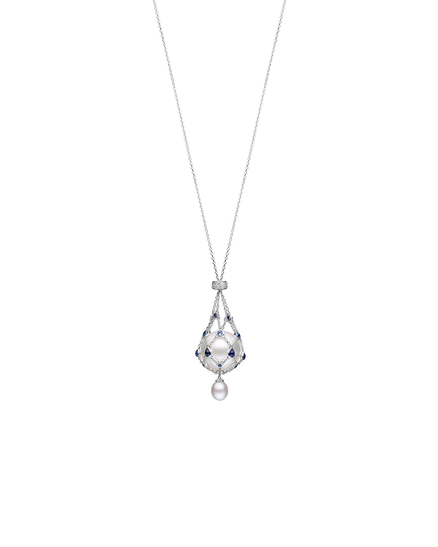 Blue Sapphire Lavalier Pearl Necklace in white gold DH20N24WPR15 H20N24WKQ06 + H18Q01PR15