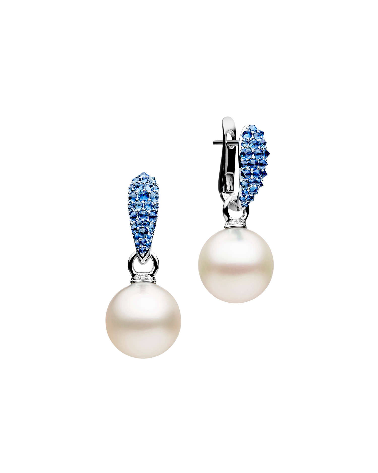 Blue Sapphire Touchstone Pearls My Way Earrings in white gold 12mm round DWPR12C19E08W C19E08W + C16AE03WPR12