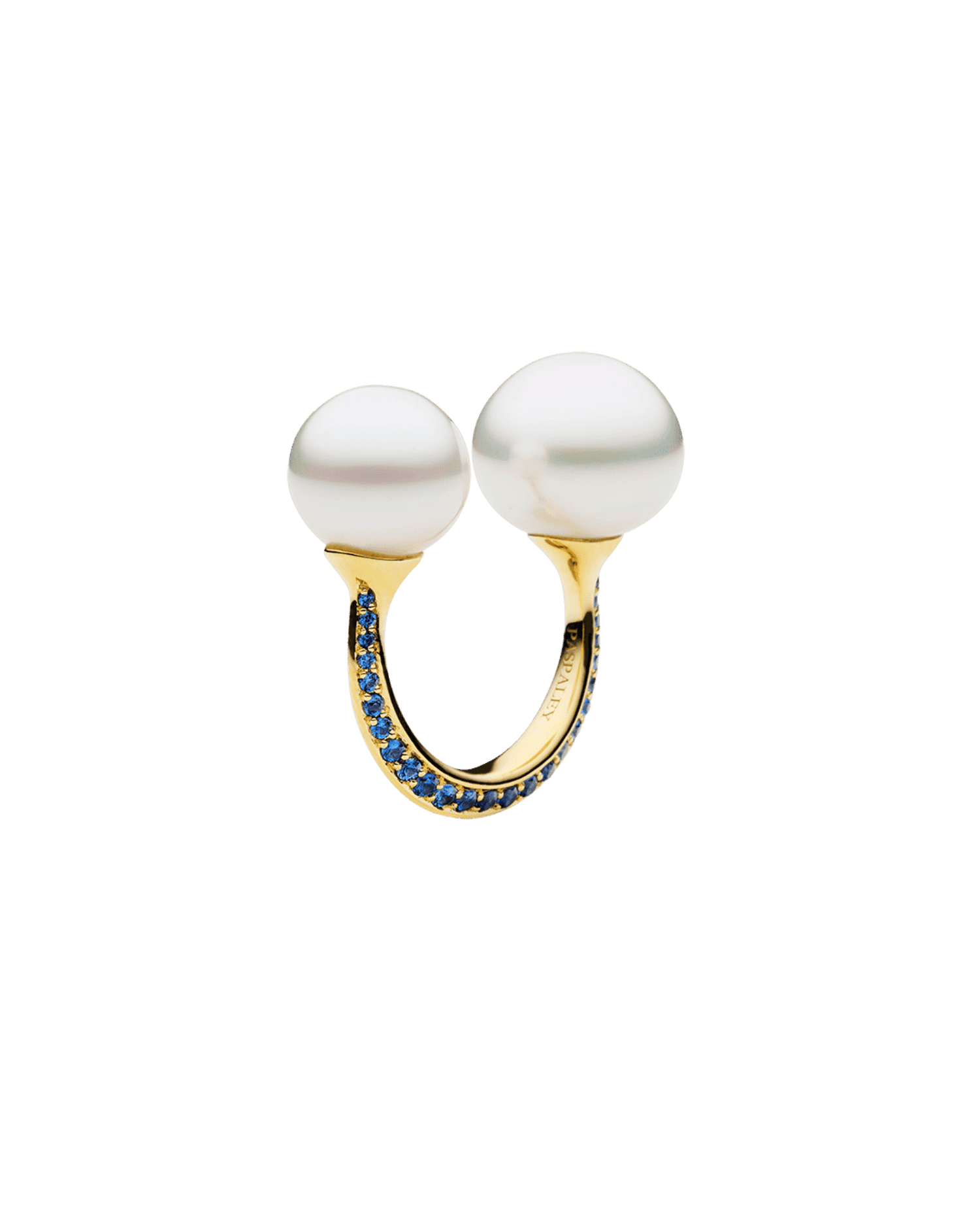 Blue Sapphire Double Pearl Split Ring Yellow Gold H24R53YPB11