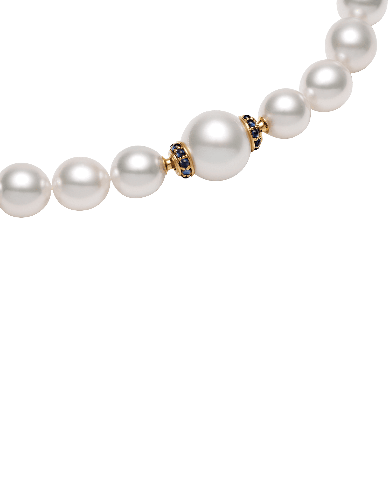 Sapphire Rondel Pearl Clasp | 13mm Round Pearl, Blue Sapphires and Yellow Gold 2