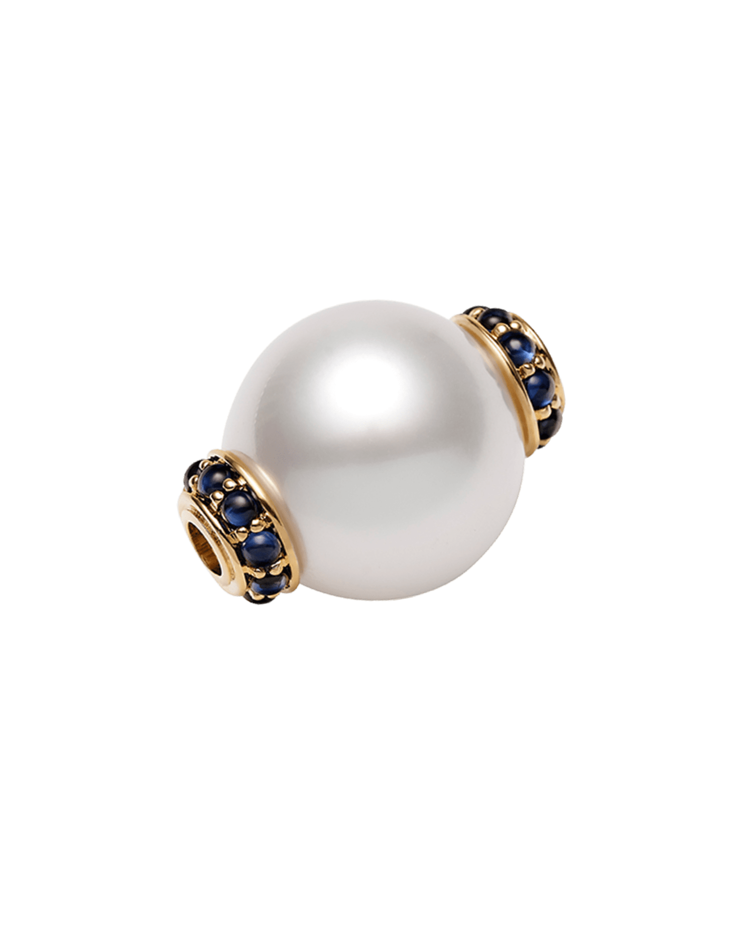 Sapphire Rondel Pearl Clasp | 13mm Round Pearl, Blue Sapphires and Yellow Gold 1