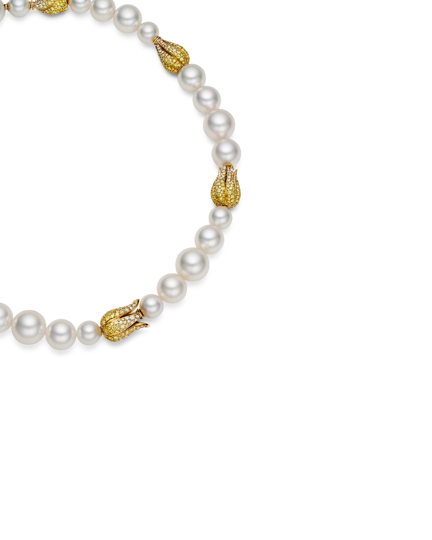 Paspaley Monsoon Necklace | 8-12mm Round Pearls, Diamonds and Yellow Gold