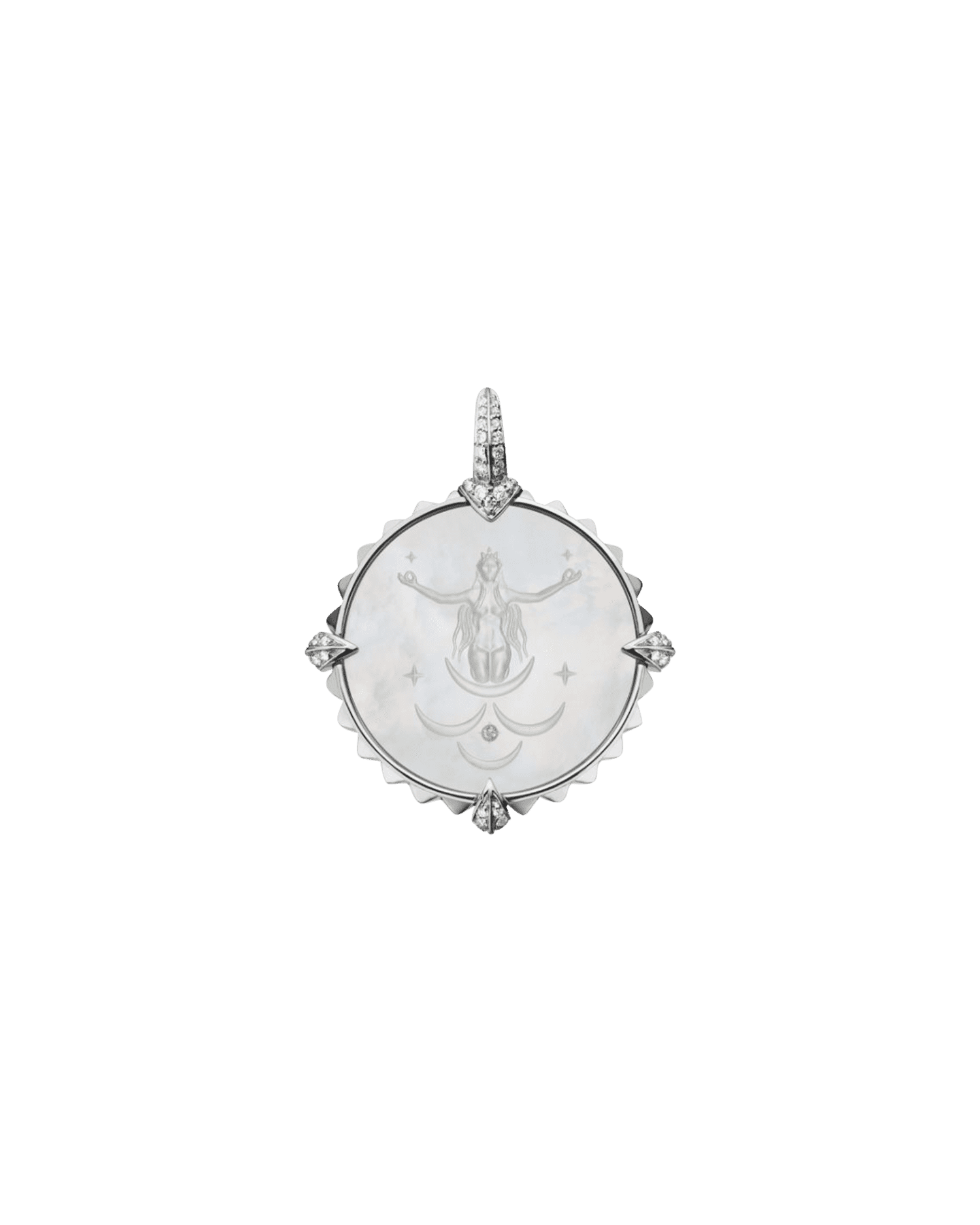 Cancer Coin Charm | Mother of Pearl, Diamonds, and White Gold 1