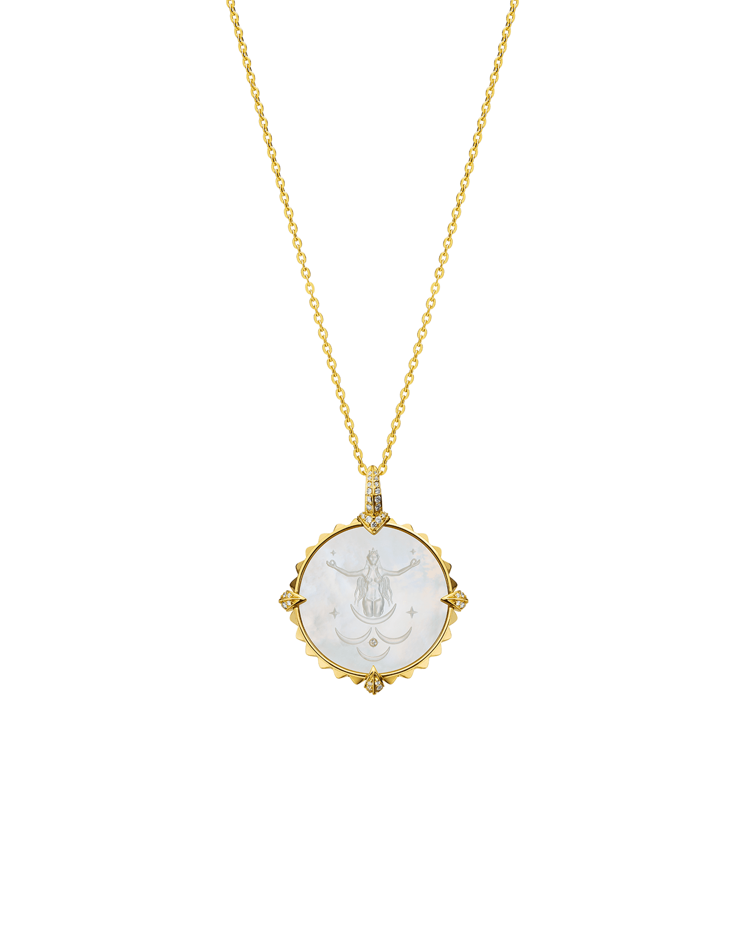 Cancer Coin Charm | Mother of Pearl, Diamonds, and Yellow Gold 3