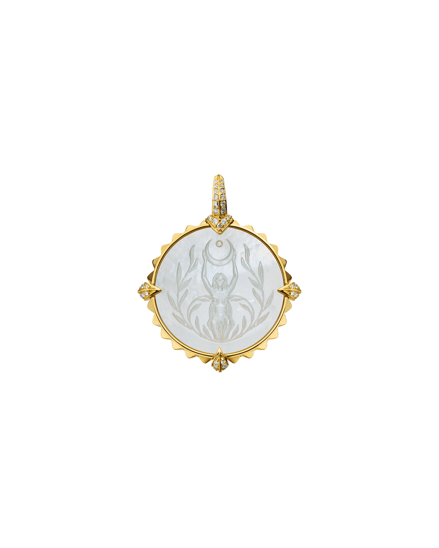 Capricorn Coin Charm | Mother of Pearl, Diamonds, and Yellow Gold 1