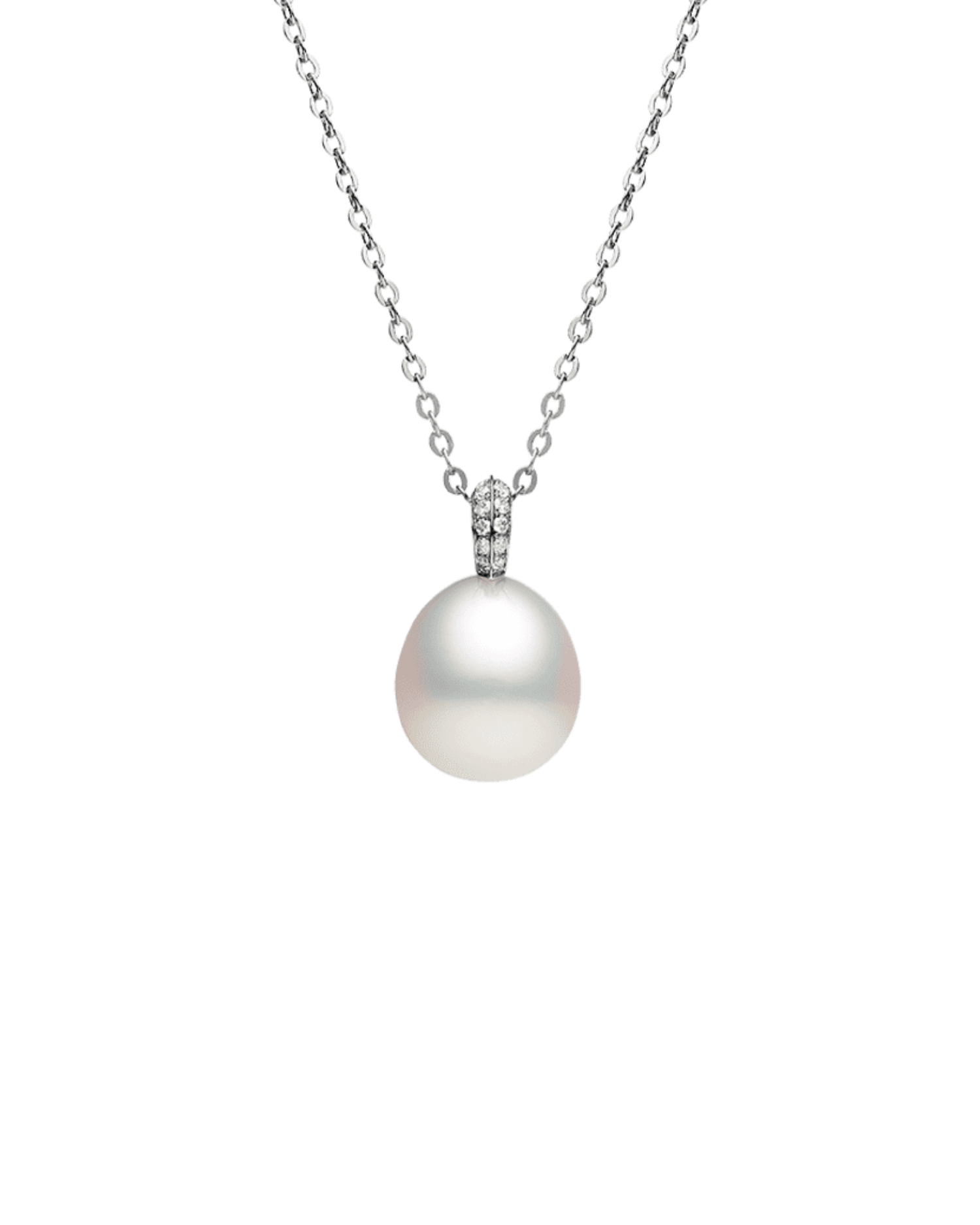 Diamond Keel Edge Pearl Pendant | 12mm Oval Pearl, Diamonds and White Gold 1