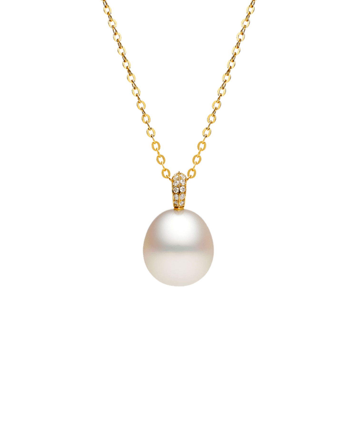 Diamond Keel Edge Pearl Pendant | 12mm Oval Pearl, Diamonds and Yellow Gold 1