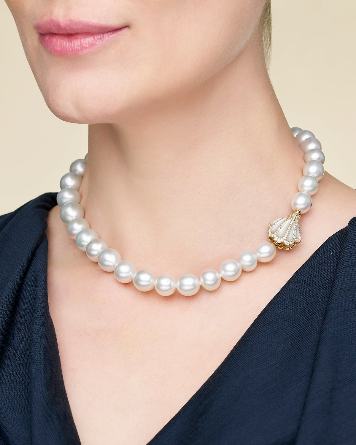 Clam Shell Diamond Clasp | Mother of Pearl, Diamonds, and Yellow Gold