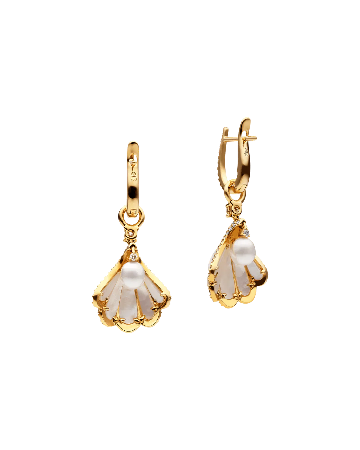 Back of Clam Shell Earrings showing hidden Keshi Pearls DC16E05X17AE11YG SKU C16E05Y X17AE11YKQ05