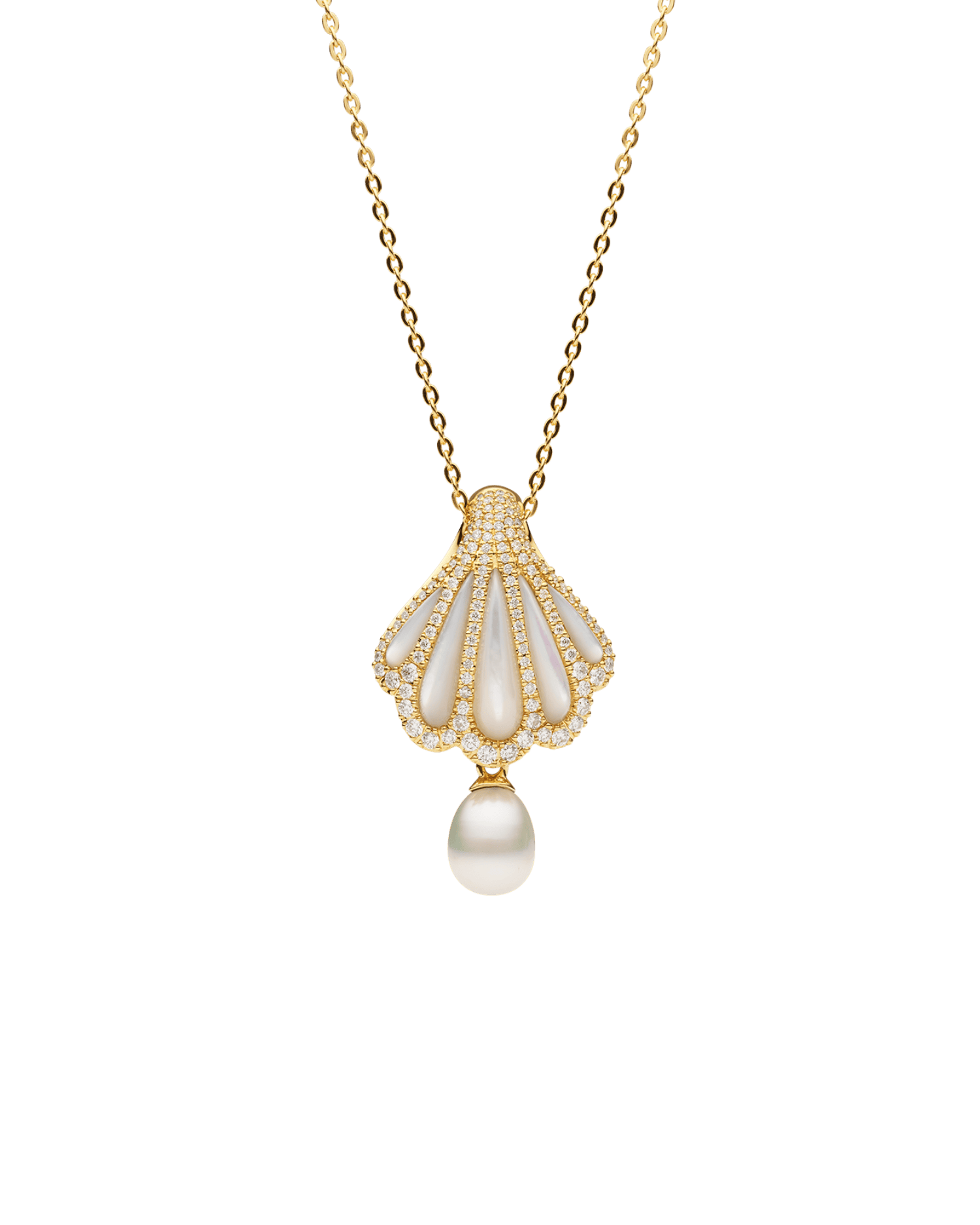 Clam Shell Diamond Pearl Pendant in Yellow Gold X17P11YKQ06 1