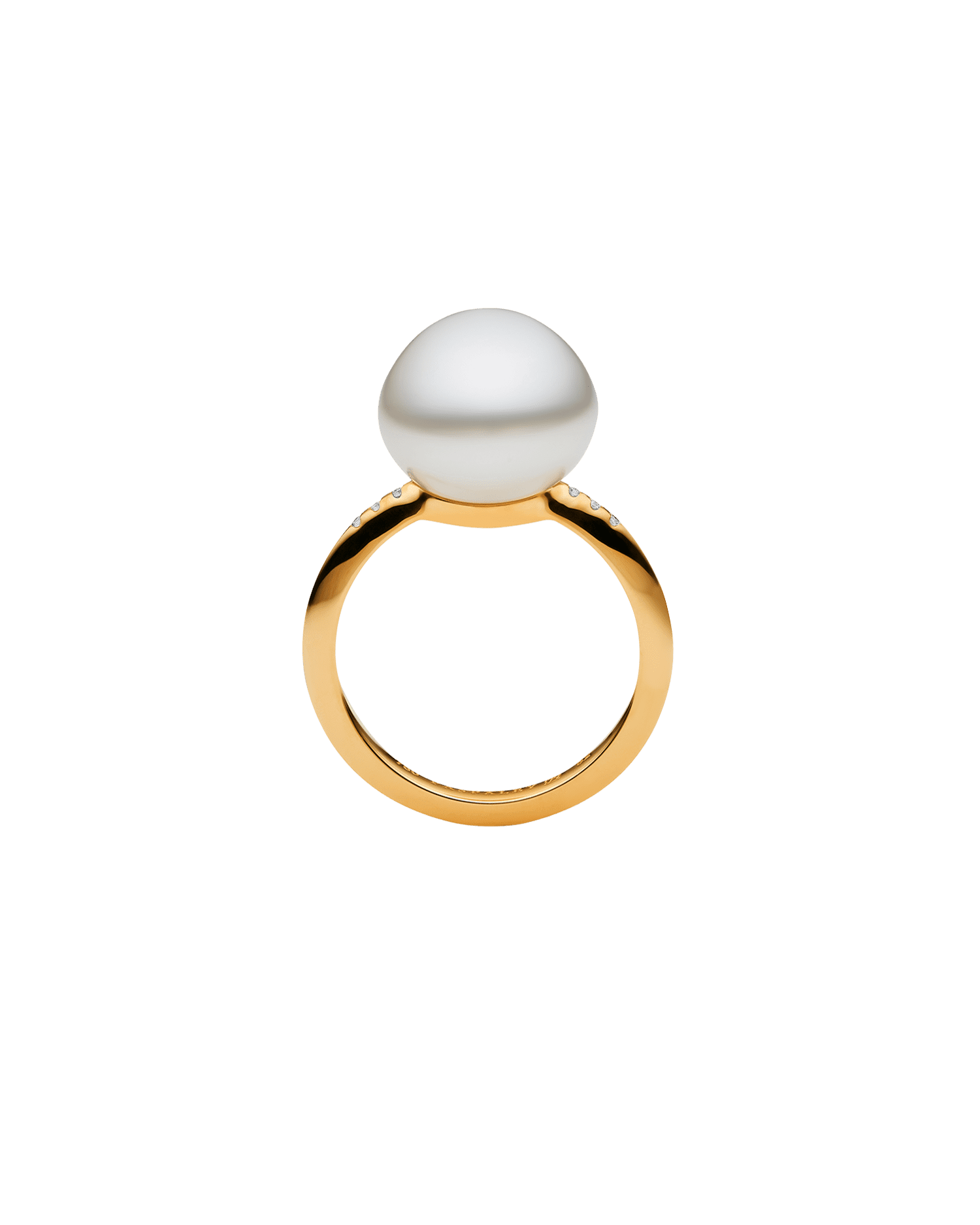 Classic Pearl Ring | 11mm Button Pearl, Diamonds, and Yellow Gold 2