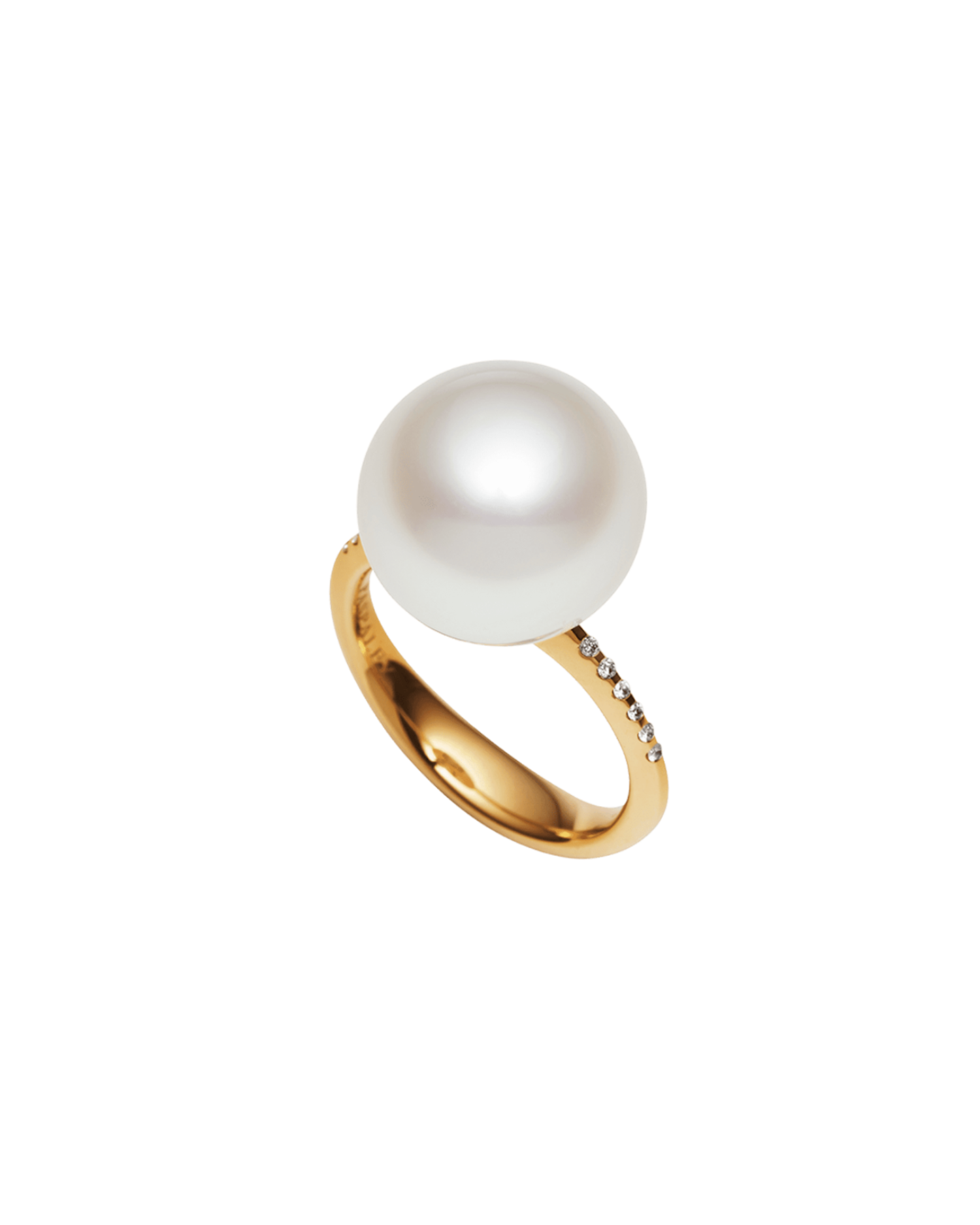 Classic Pearl Ring | 13mm Button Pearl, Diamonds, and Yellow Gold 1