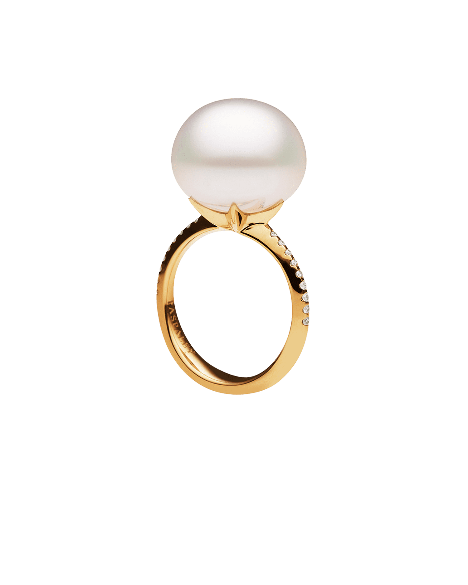 Classic Pearl Ring | 14mm Button Pearl, Diamonds, and Yellow Gold 2