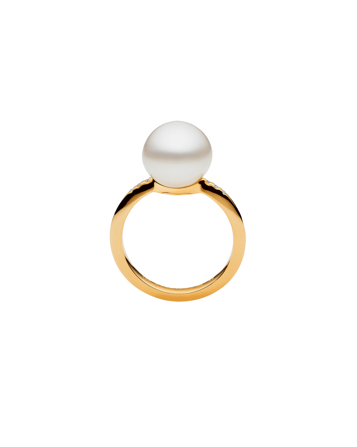 Classic Pearl Ring | 9mm Button Pearl, Diamonds, and Yellow Gold 2