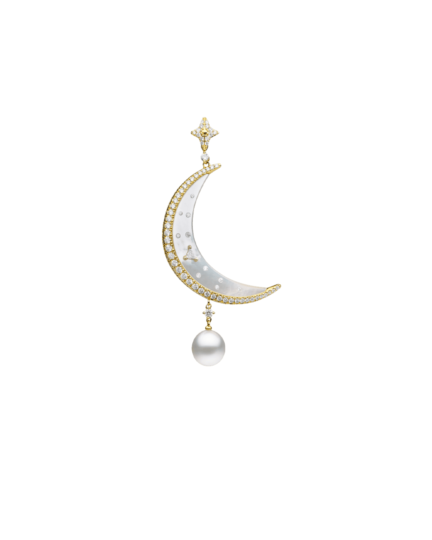 Crescent Moon Pearl Pendant | 7mm Keshi Pearl, Diamonds, and Yellow Gold 2
