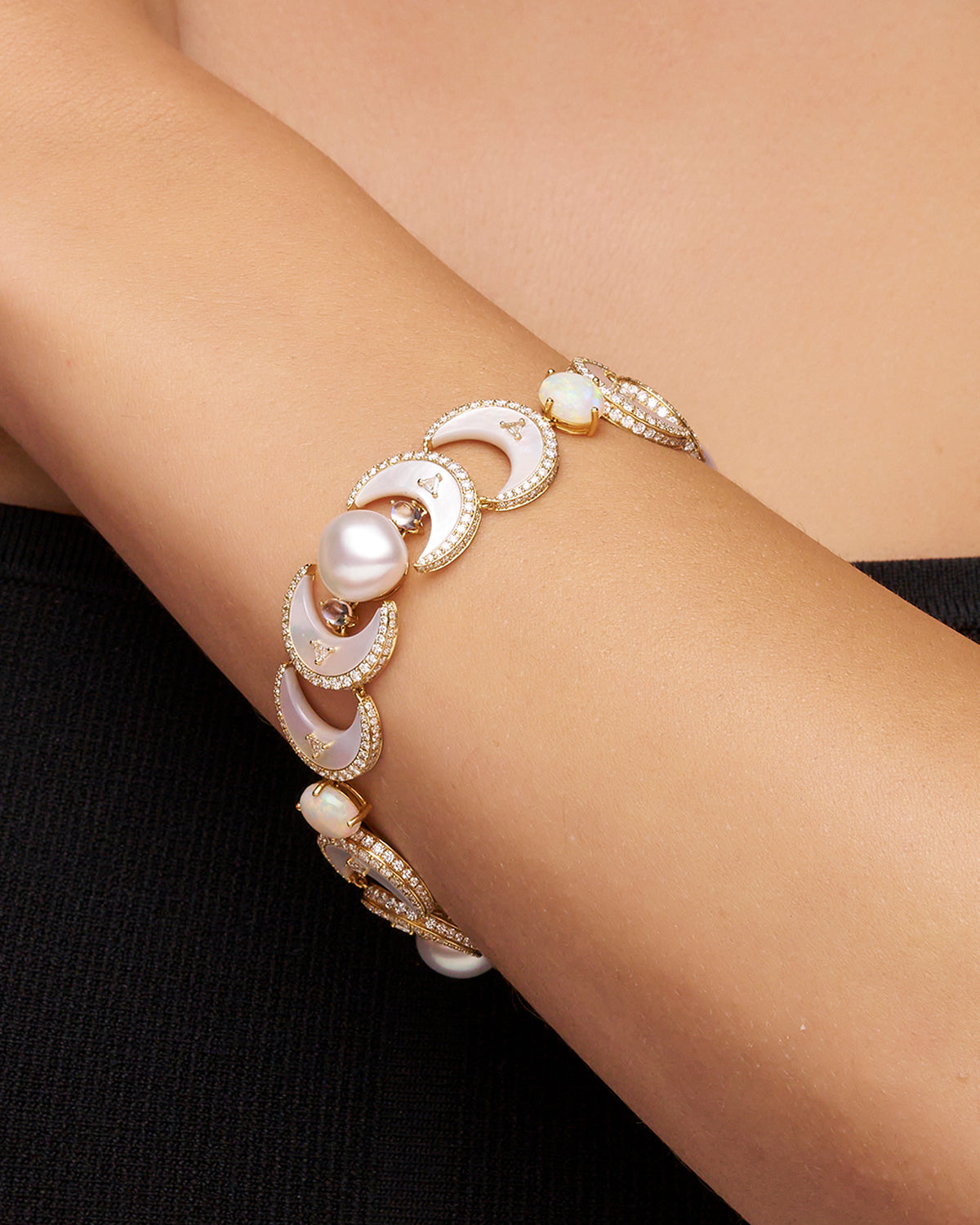Crescent Moon Pearl Bracelet On Body F23B10Y