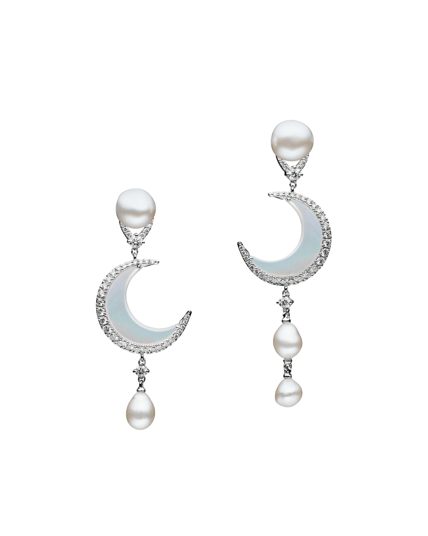 Diamond Crescent Moon Earring Enhancers | Mother of Pearl, Diamonds, and White Gold 1