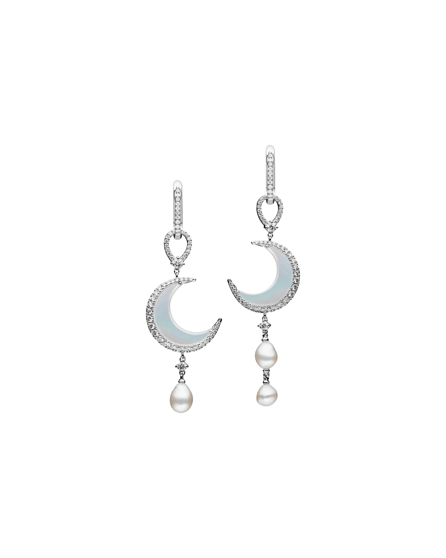 Diamond Crescent Moon Earring Enhancers | Mother of Pearl, Diamonds, and White Gold 3