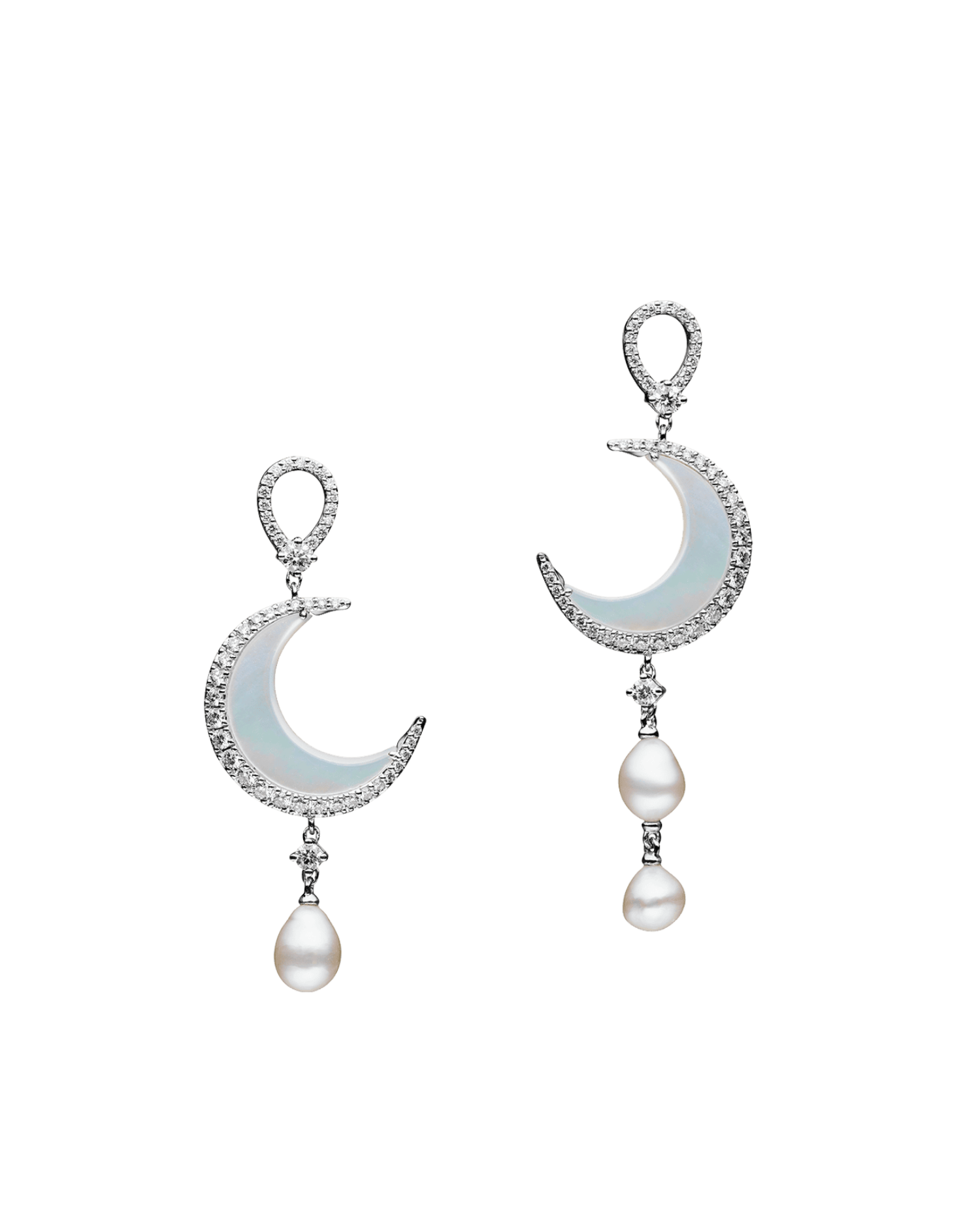 Crescent Moon Mother Of Pearl Diamond and Keshi Pearl Earring Enhancers White Gold F23AE01WKQ05