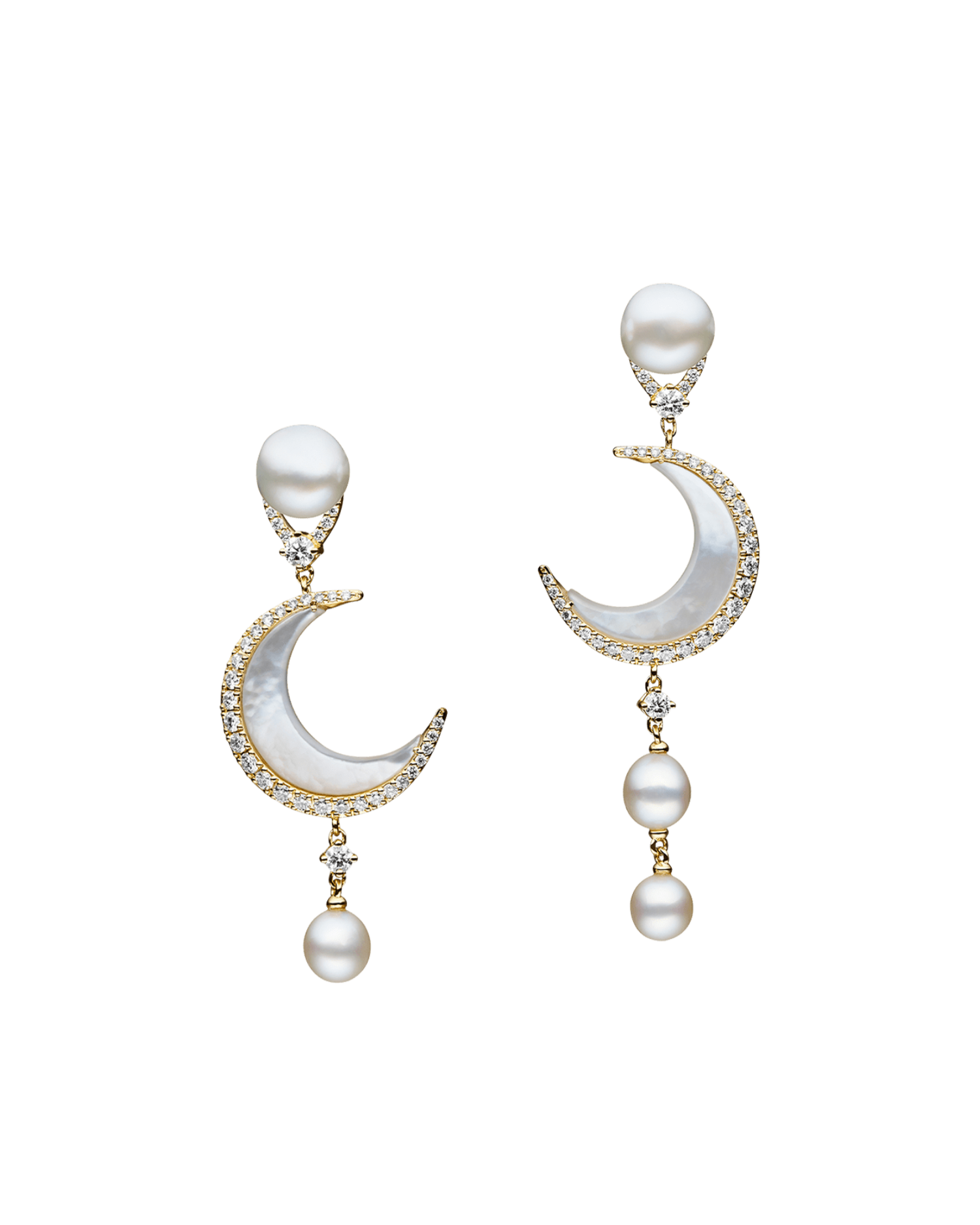 Crescent Moon Mother Of Pearl Diamond and Keshi Pearl Earring Enhancers Yellow Gold F23AE01YKQ05