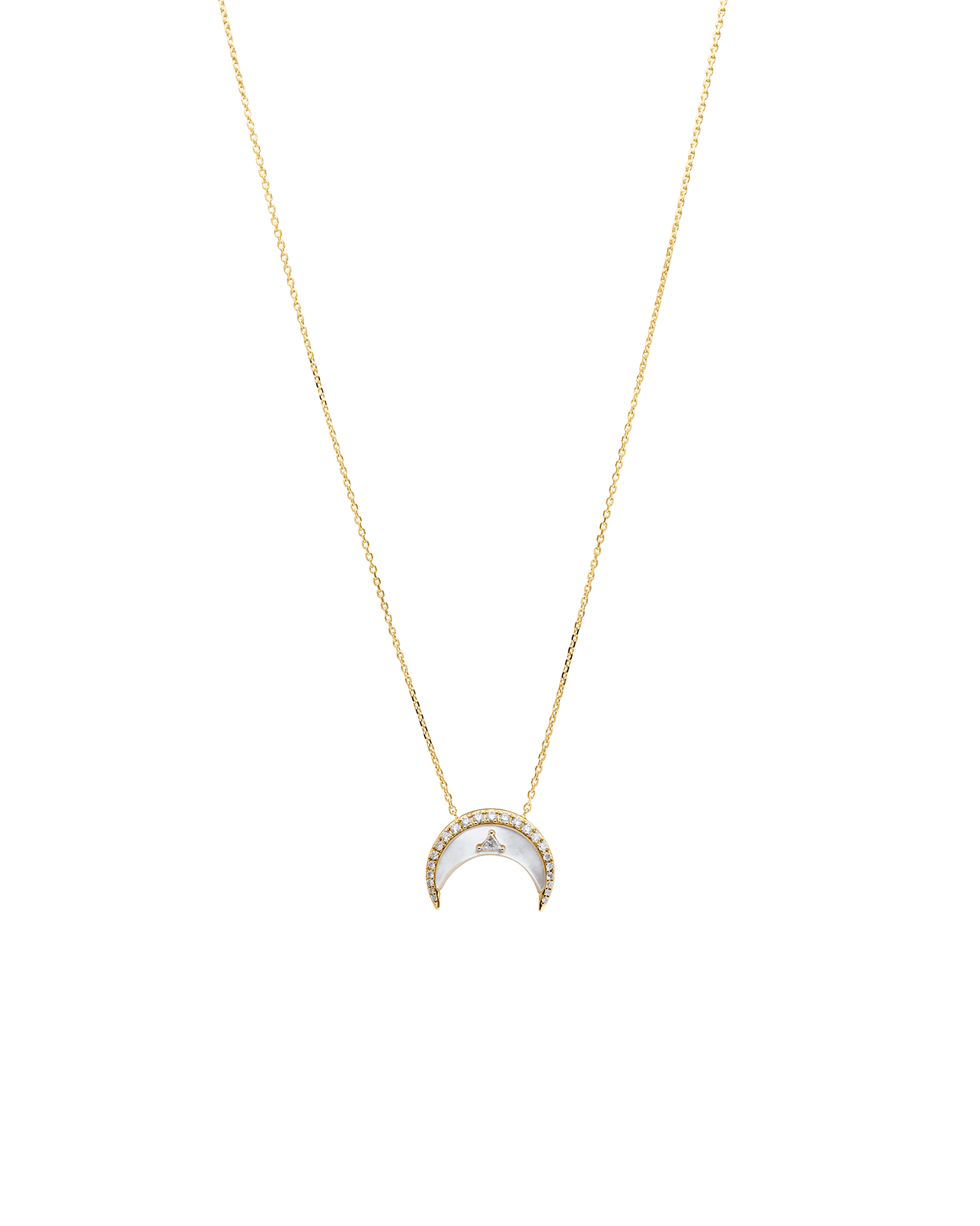 Diamond Crescent Moon Necklace| Mother of Pearl, Diamonds, and White Gold 2