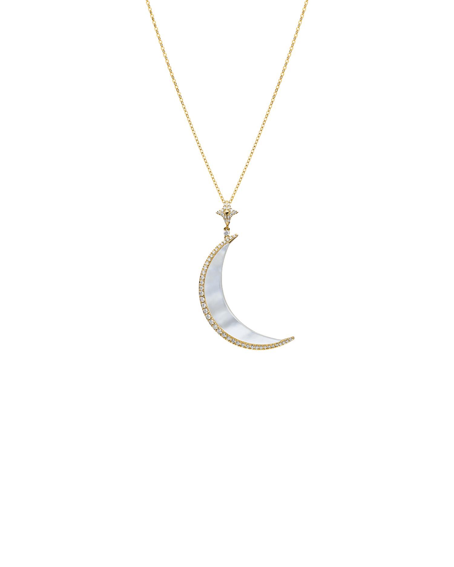 Crescent Moon Pendant | Mother of Pearl, Diamonds, and Yellow Gold 1