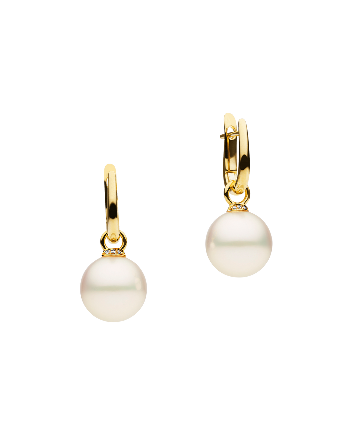Pearls My Way Earrings | 12mm Round Pearls, Diamonds, and Yellow Gold