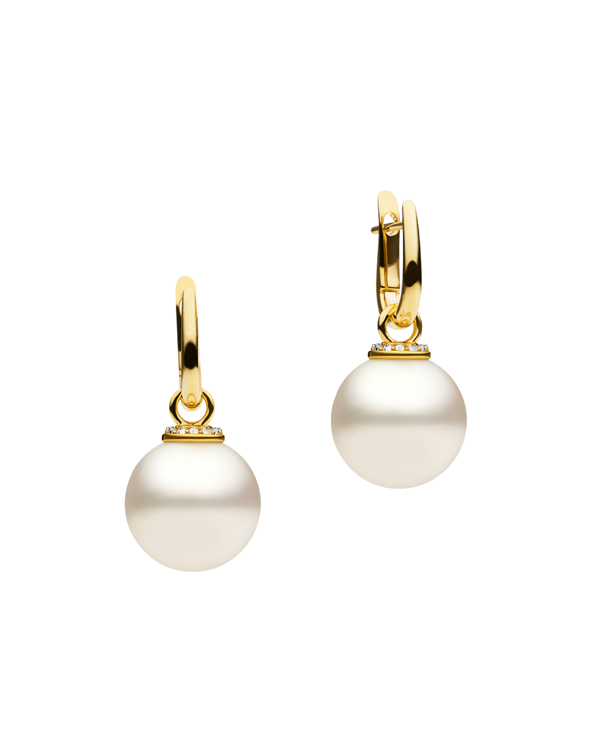 Pearls My Way Earrings | 14mm Round Pearls, Diamonds, and Yellow Gold