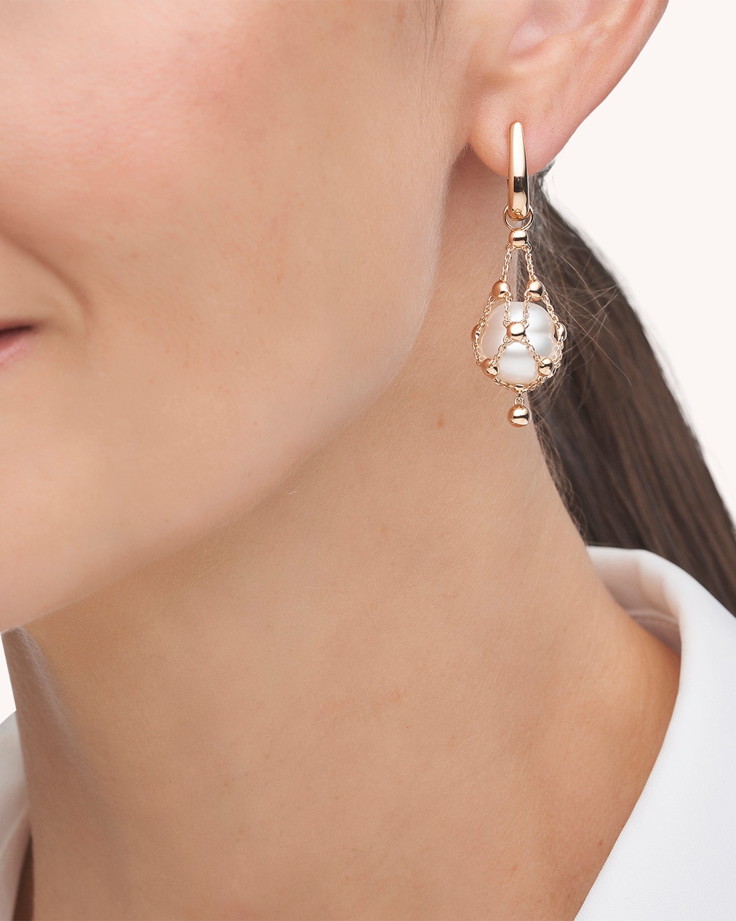 Lavalier Pearl Earrings | 12mm Circle Pearls and Rose Gold 2