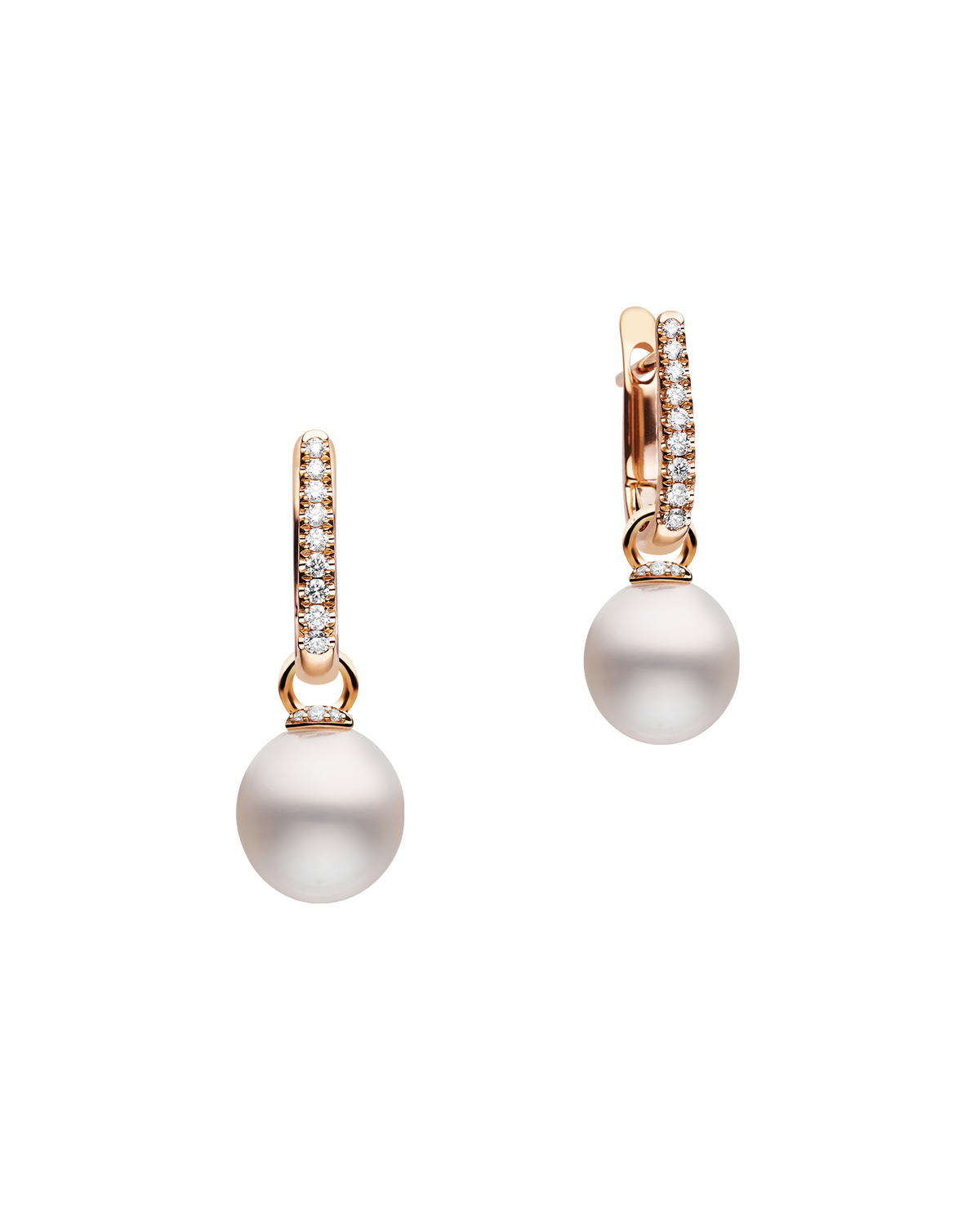 Diamond Pearls My Way Earrings | 10mm Oval Pearls, Diamonds, and Rose Gold