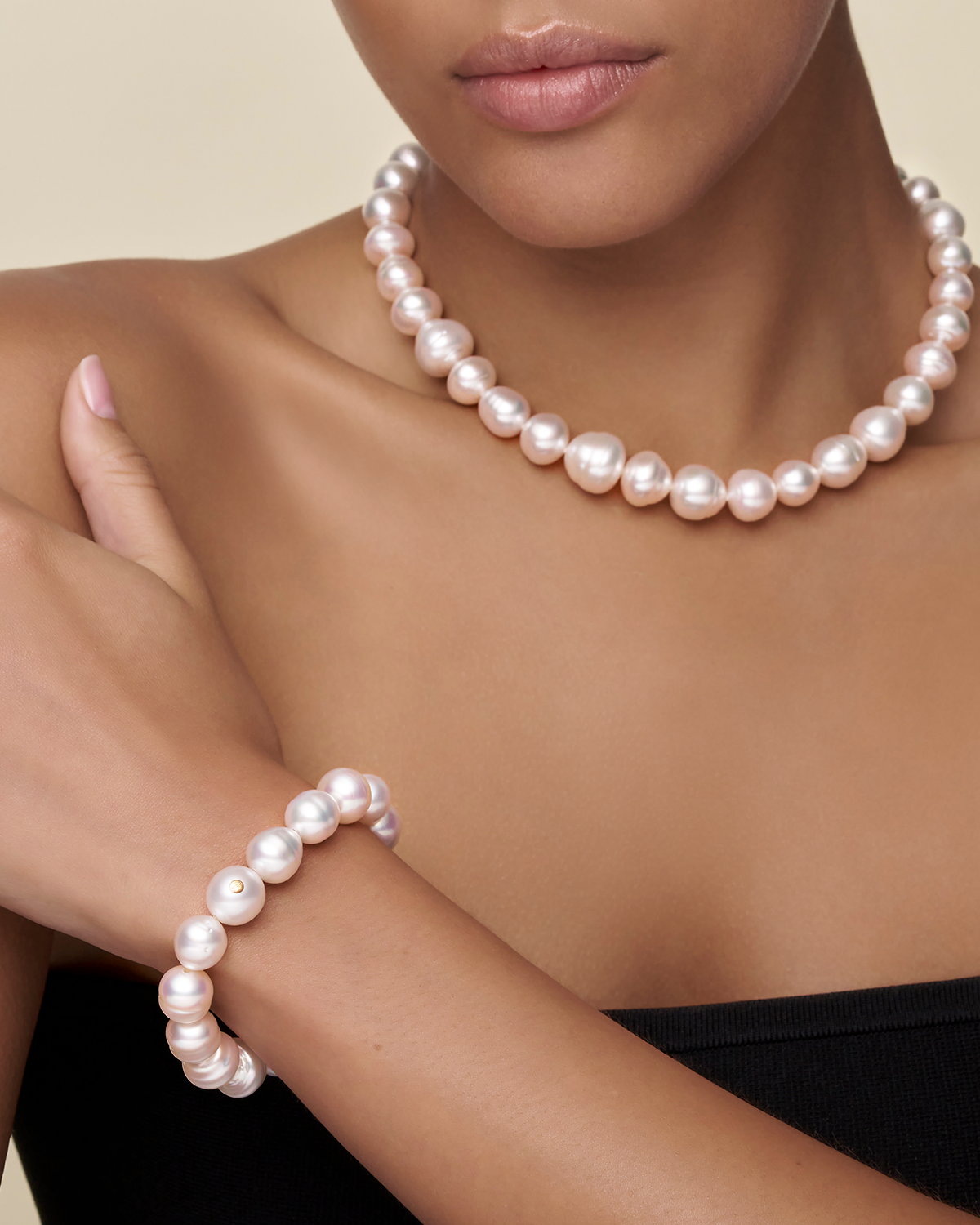 Delfini Pearl Choker Strand Necklace | 10-14mm Pearls and Rose Gold
