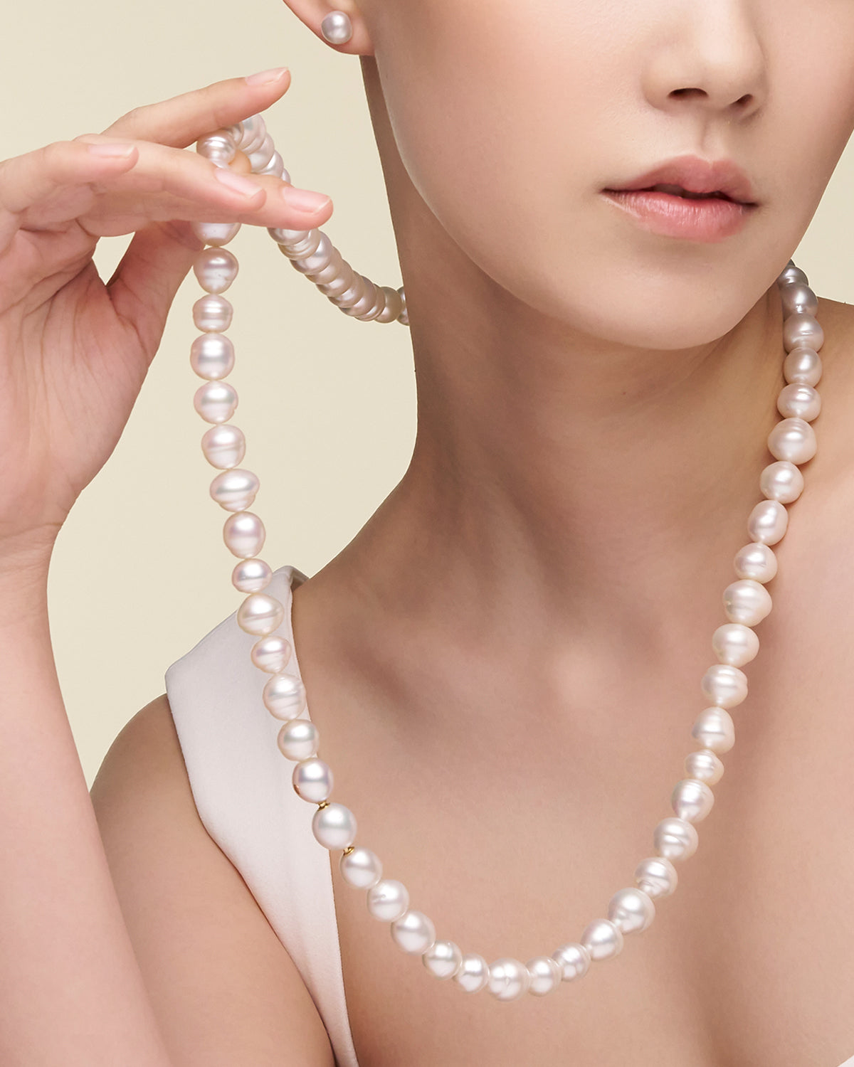 Delfini Matinee Strand Necklace | 11-14mm Circle Pearls and Rose Gold