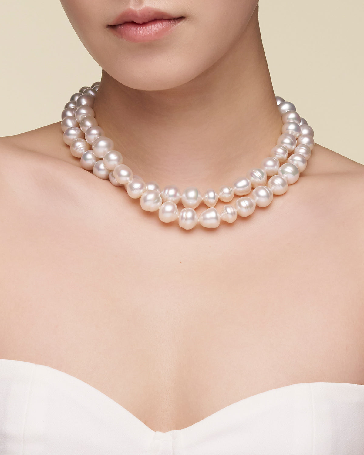 Delfini Matinee Strand Necklace | 11-14mm Circle Pearls and Rose Gold