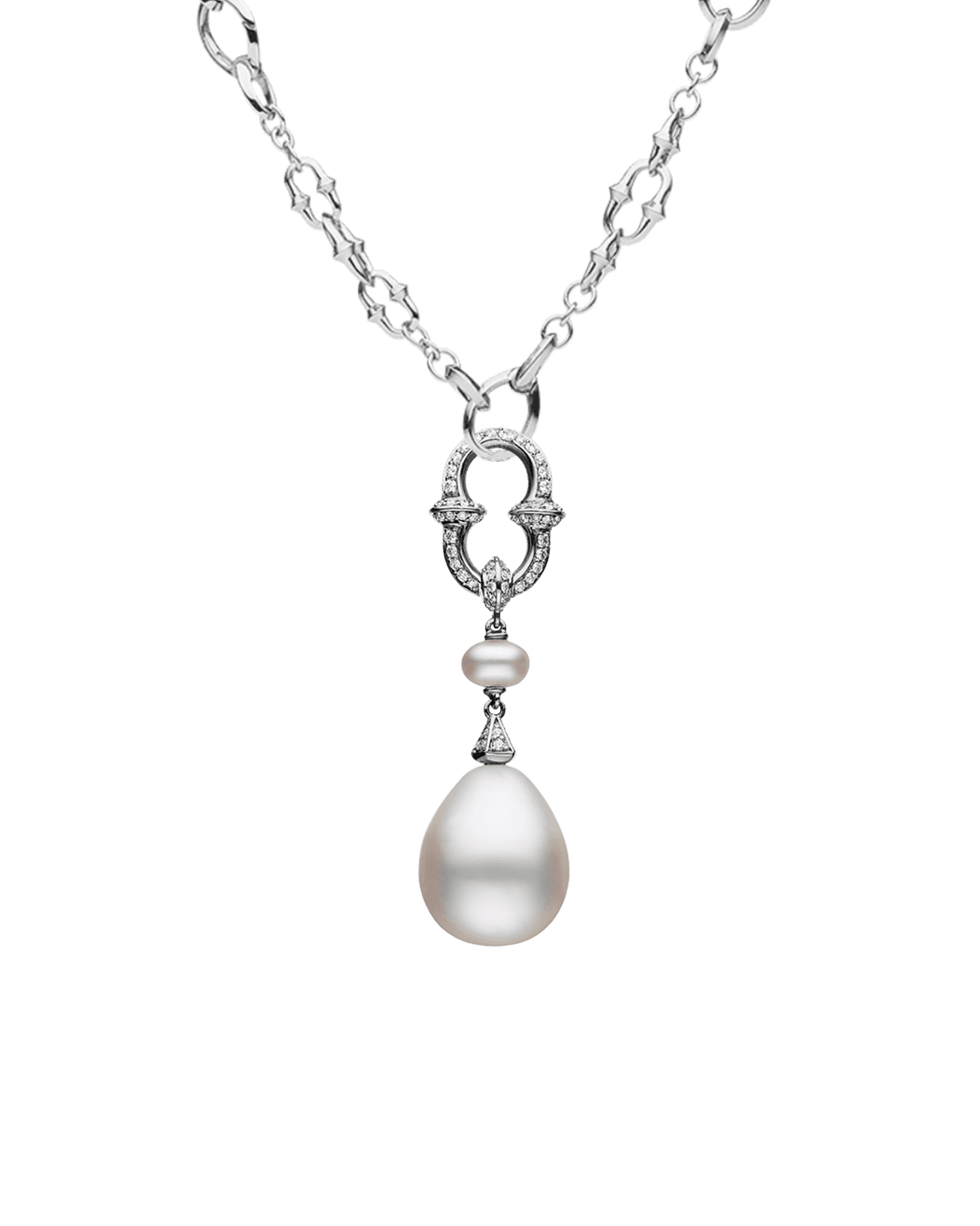 Diamond Anchor Link Pearl Dive Necklace | 15-16mm Drop Pearl, Diamond, and White Gold