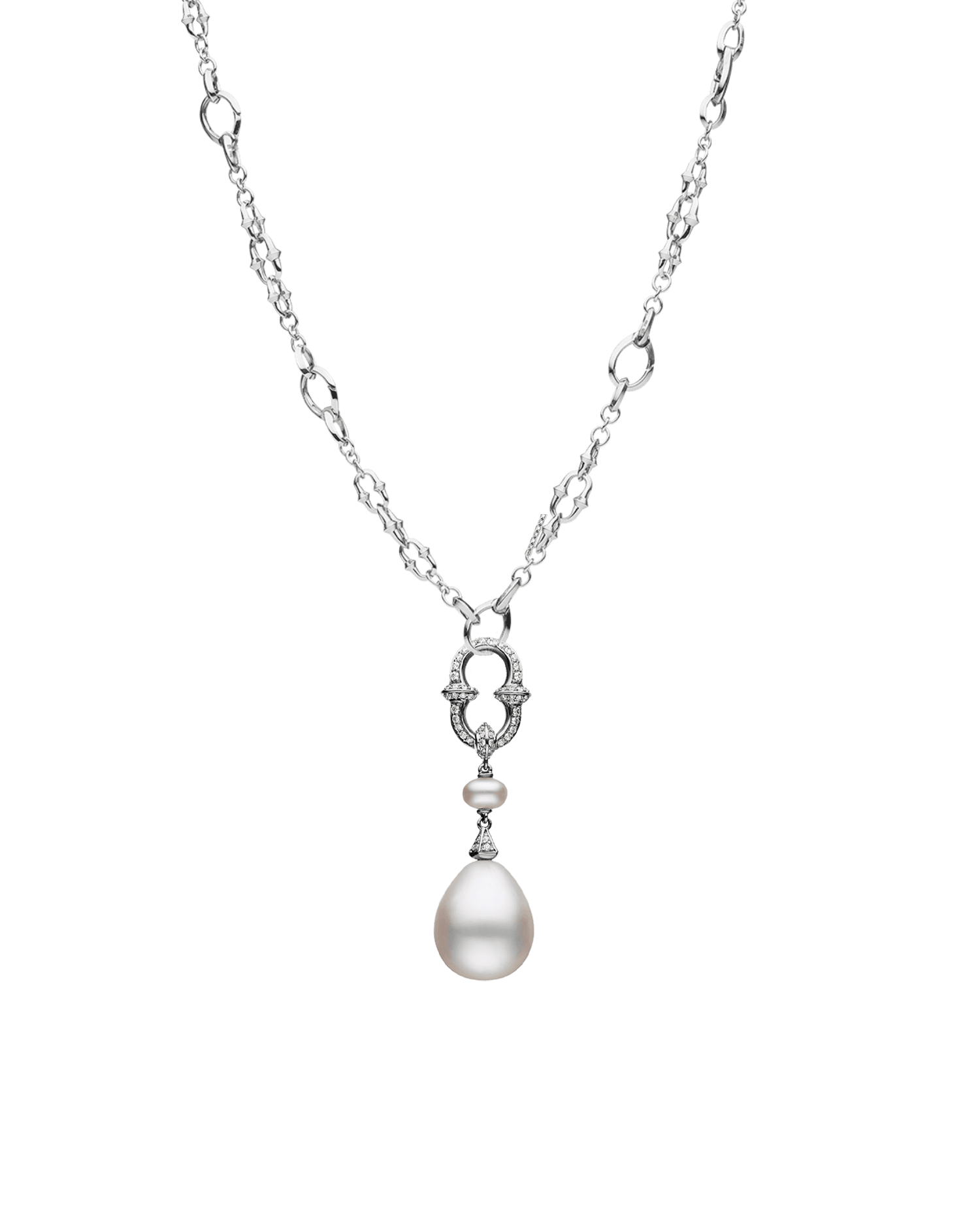 Diamond Anchor Link Pearl Dive Necklace | 15-16mm Drop Pearl, Diamond, and White Gold