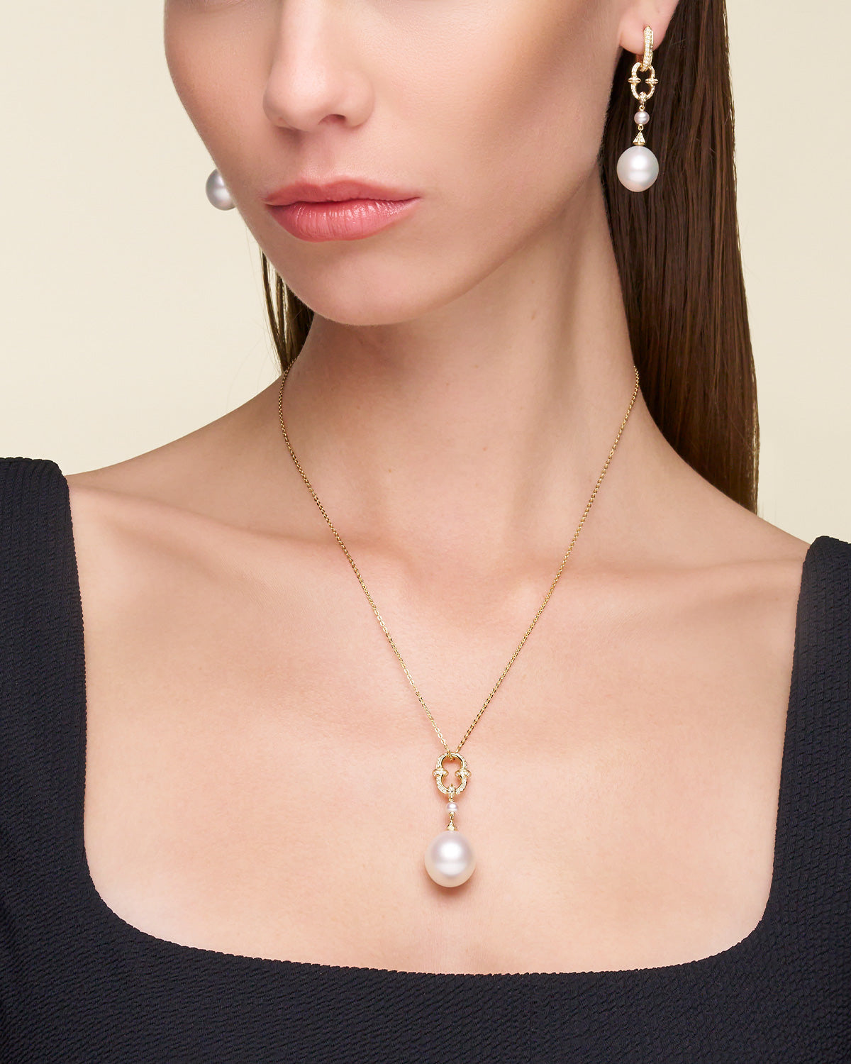 Diamond Anchor Link Pearl Pendant YG On Body D24P60YPD15 Earrings DD24E6024YPD13 D24AE60YPD13 C24E01Y